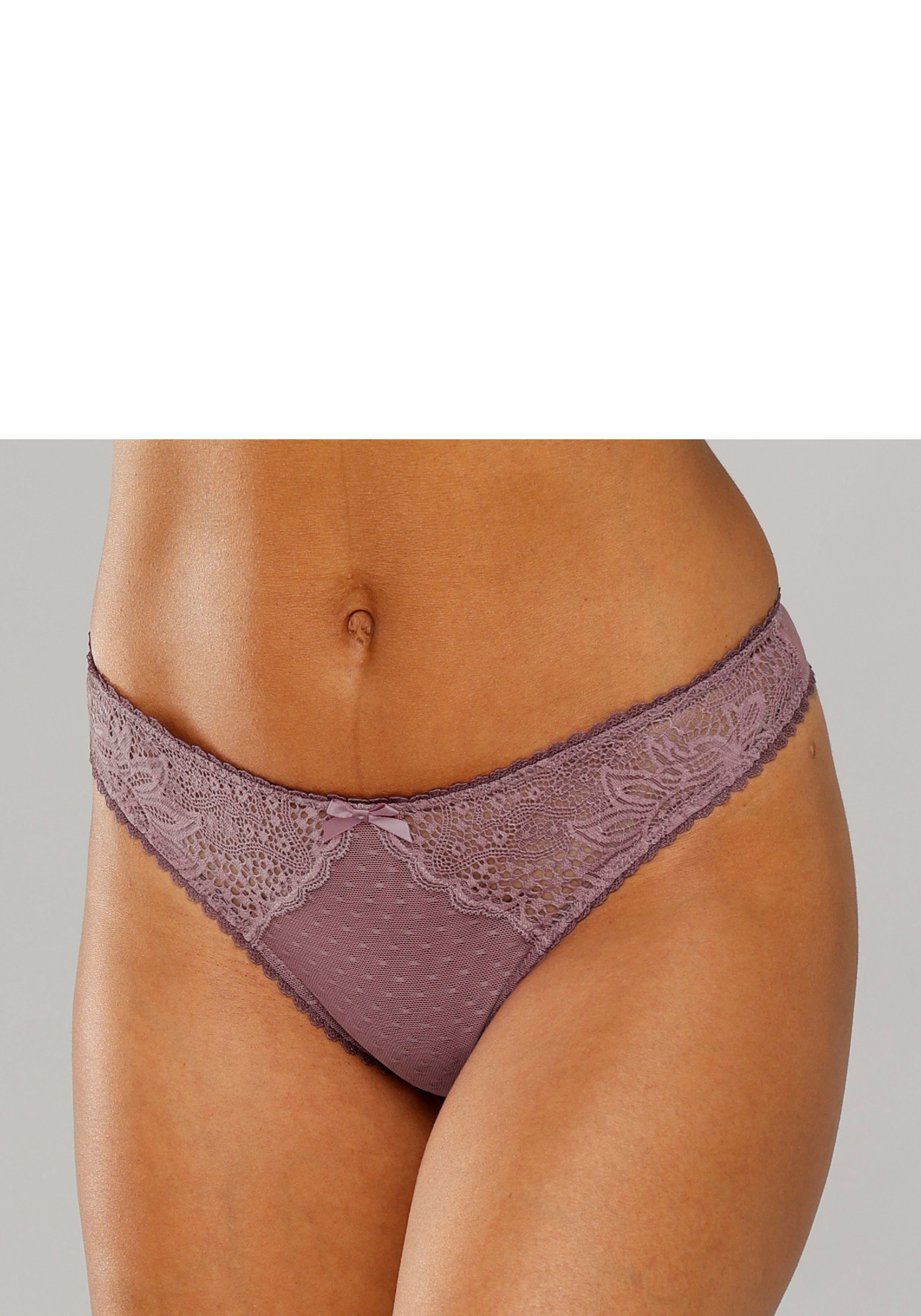 Vivance String met kanten inzetten opzij in gebloemde look