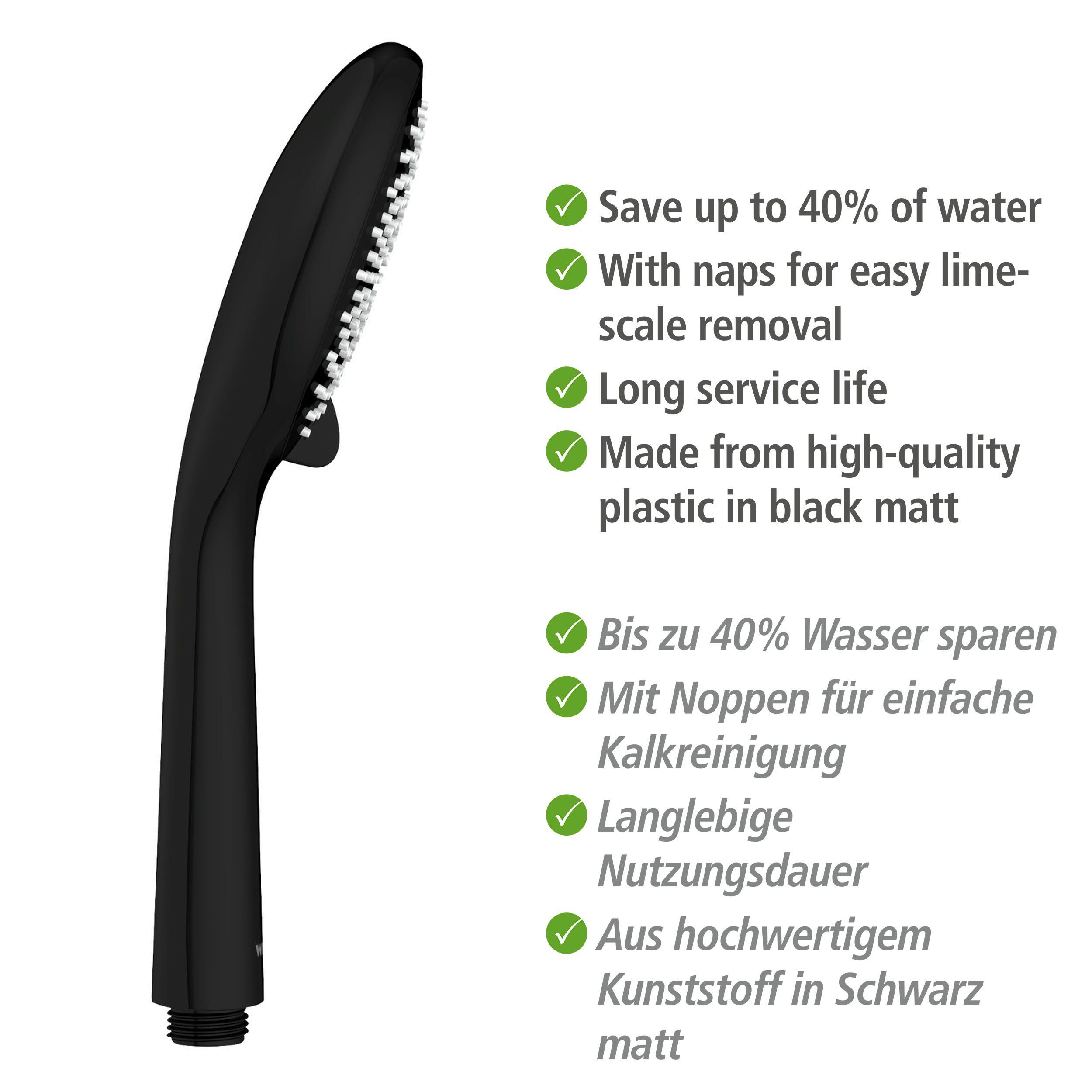 WENKO Douchestang-set Watersaving Zwart, lengte van de stang: 70 cm