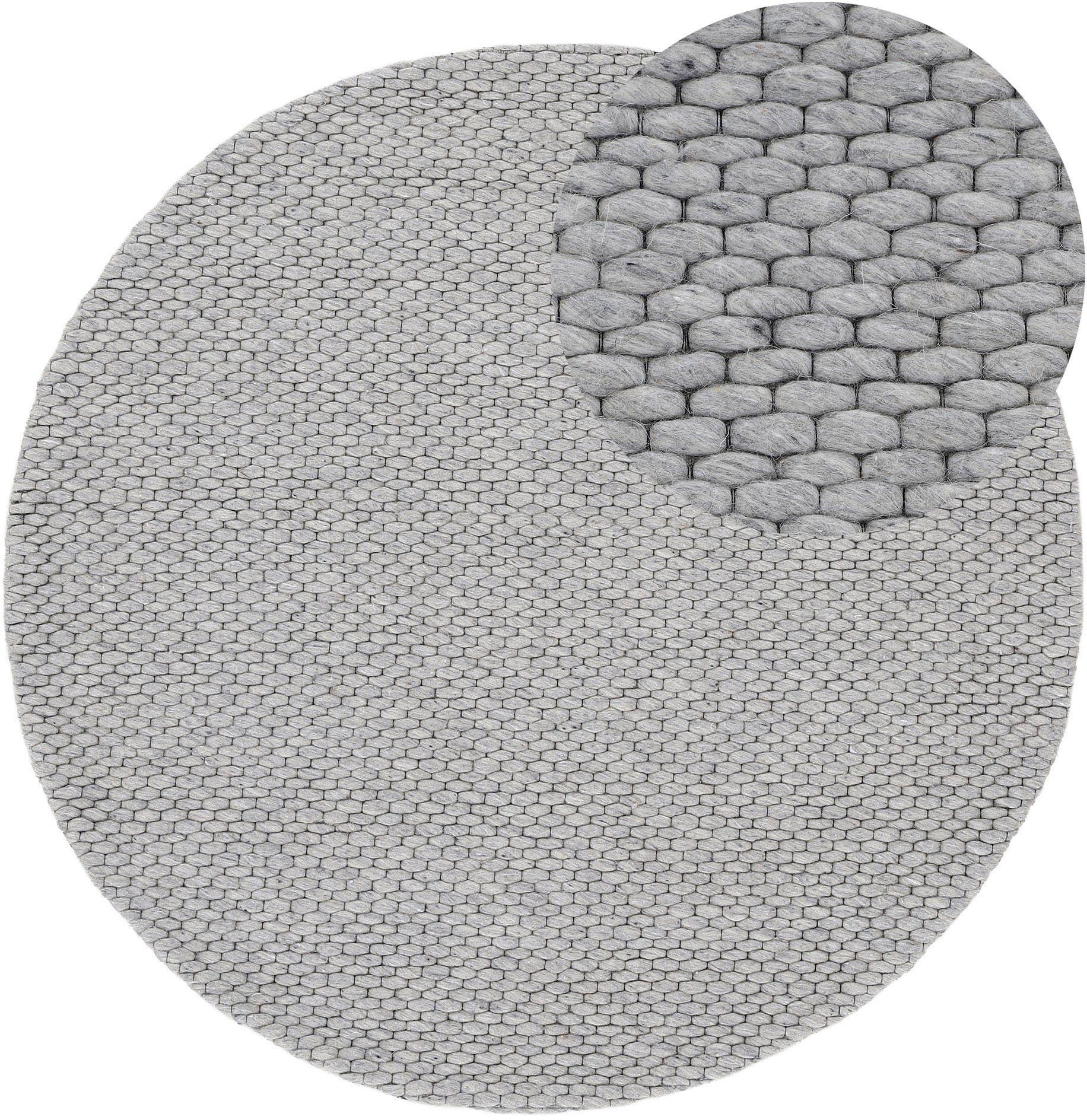 carpetfine Wollen kleed Sina grove structuur, tijdloos design, 100% wol, woonkamer wollen vloerkleden maat Ø 120 cm x 14 mm