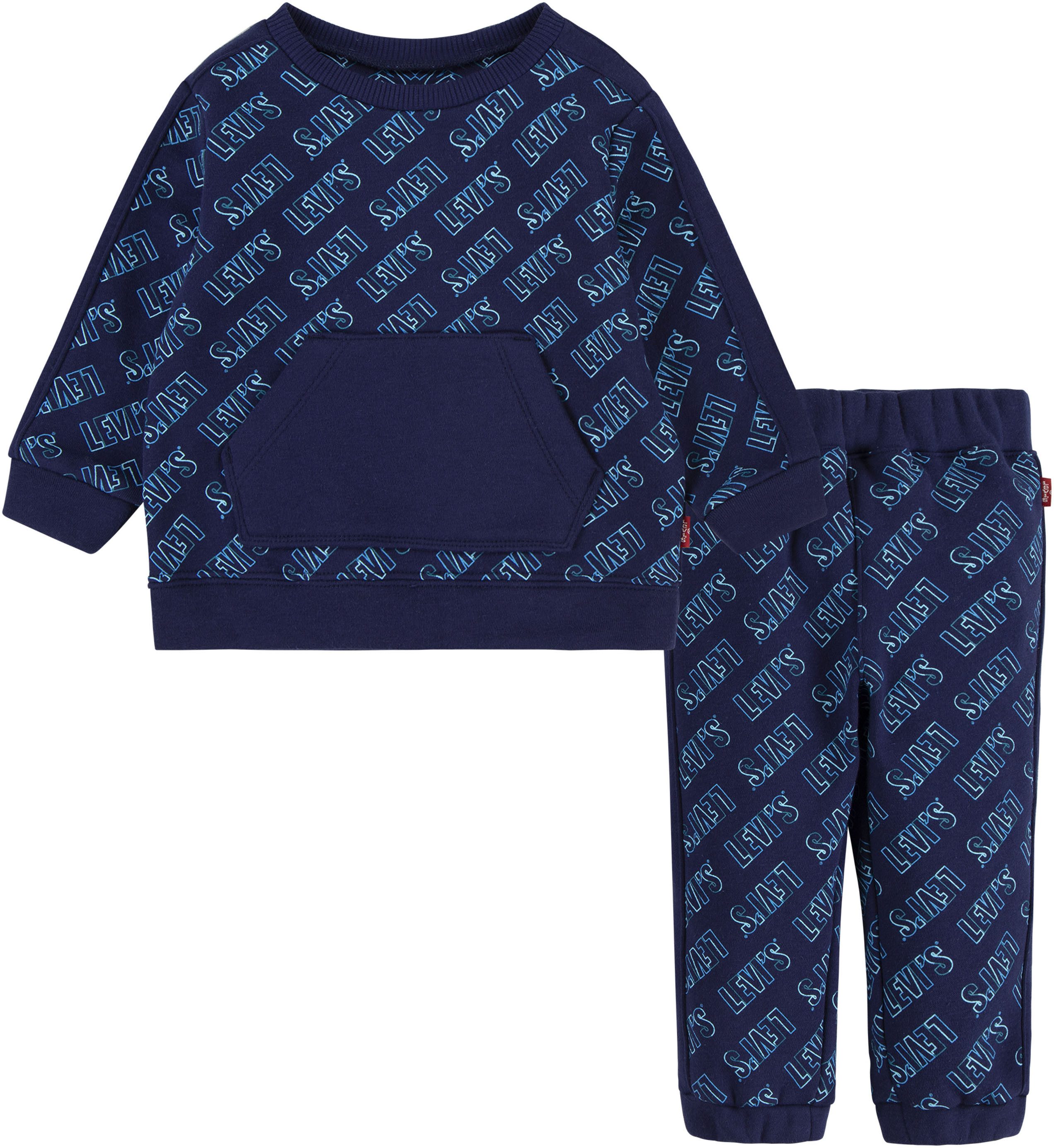 Levi's Kidswear Shirt met lange mouwen en broek met all-over logoprint (2-delig)