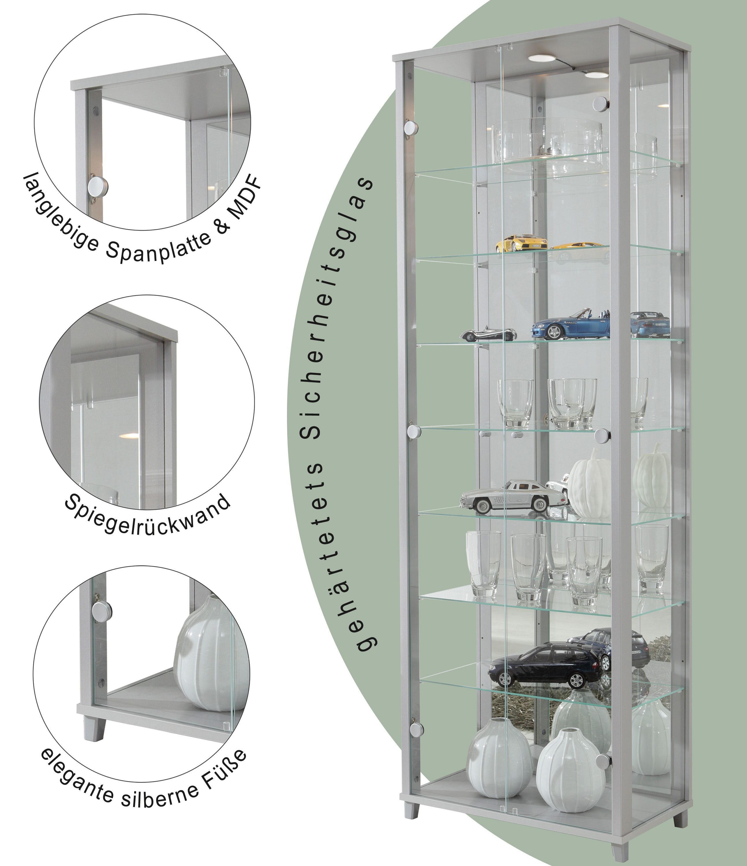 fif möbel Vitrinekast OPTIMA Staande vitrine/glasvitrine met 2 glazen deuren, perfect voor verzamelaars, verzamelvitrine
