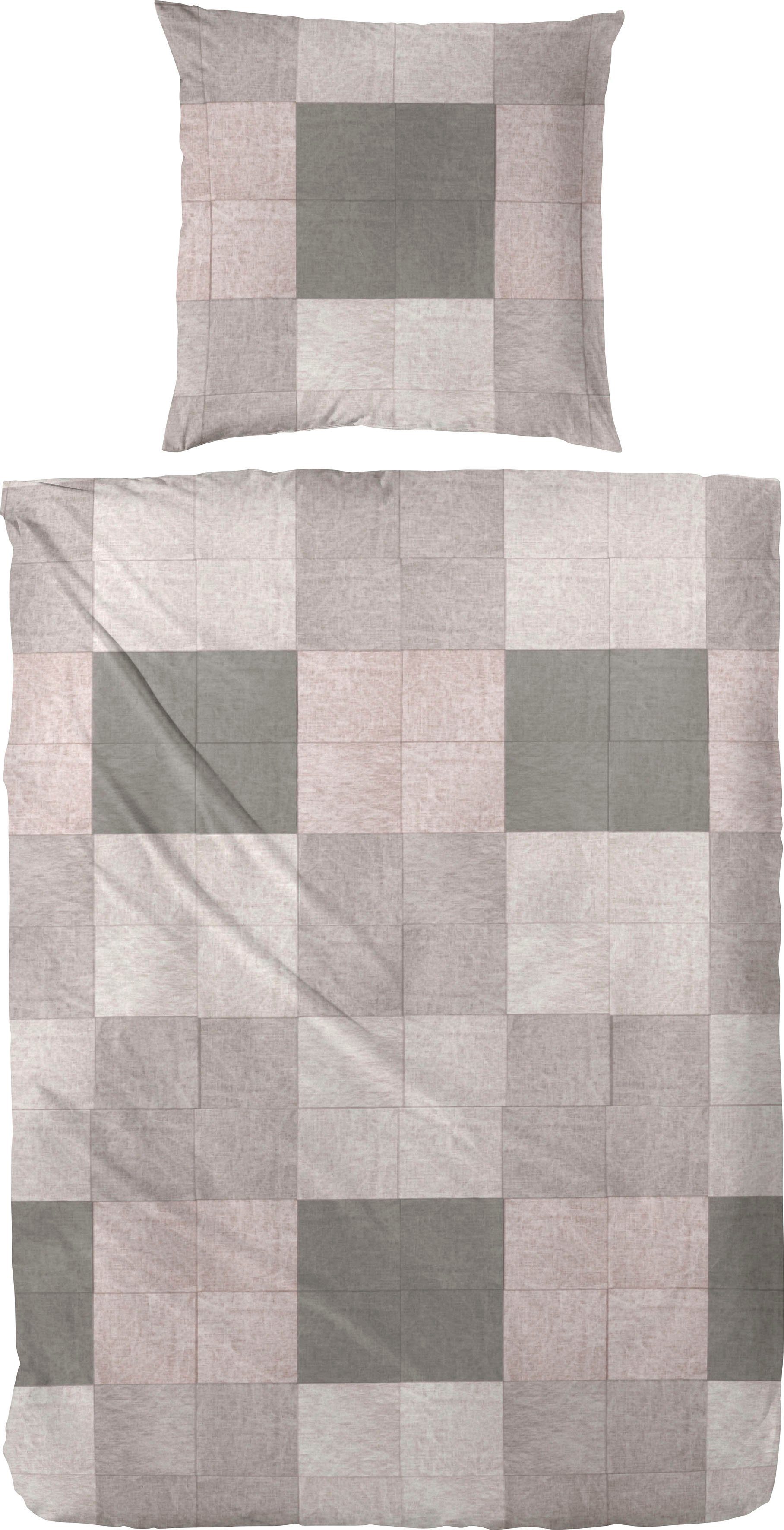 Primera Overtrekset Glencheck met patchwork check (2-delig) dekbedovertrekken maat 1x 135x200 cm roze