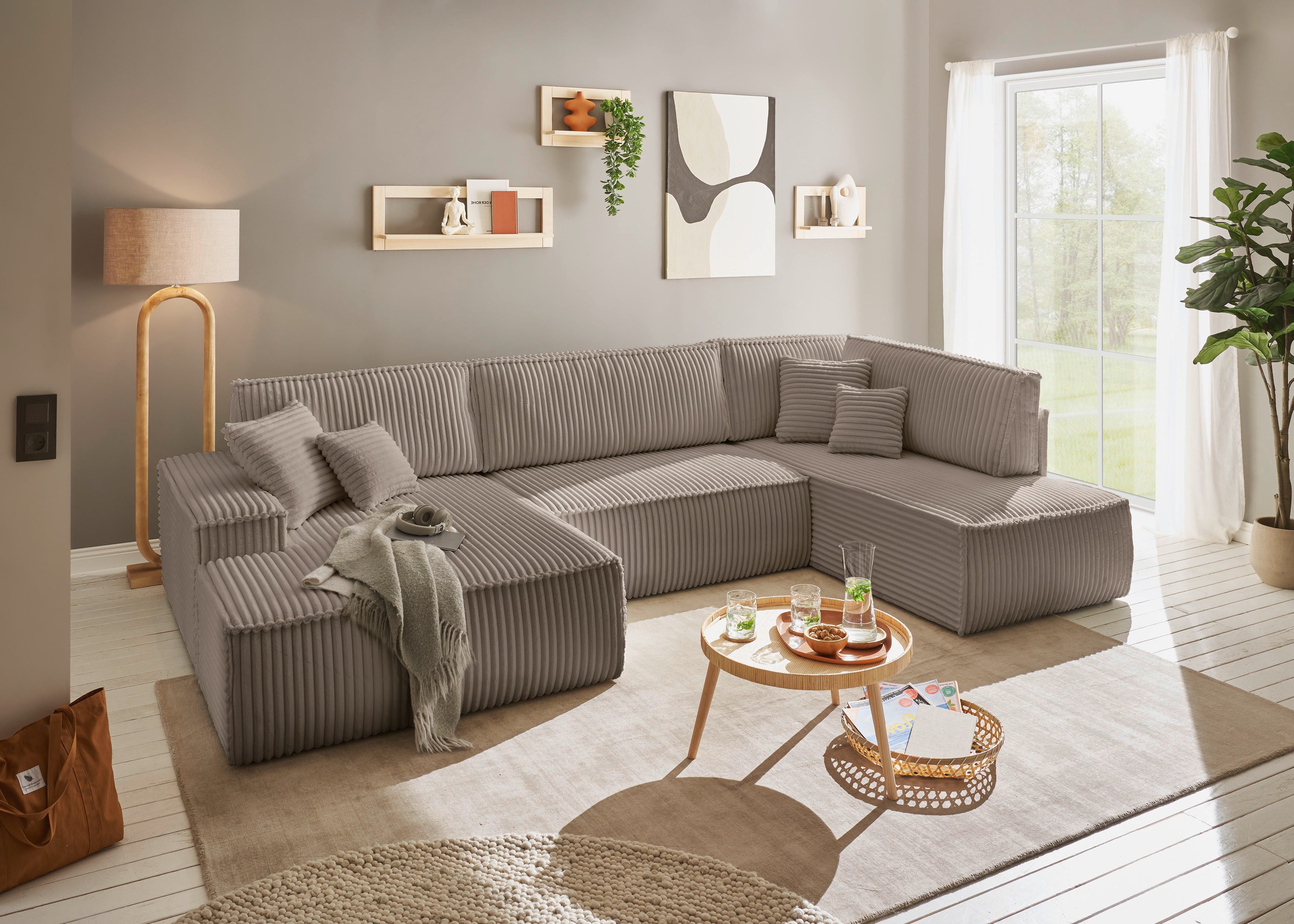 andas Zithoek FINNLEY, U-Vorm XXL 329 cm, Slaapbank, Slaapfunctie m. Bedlade