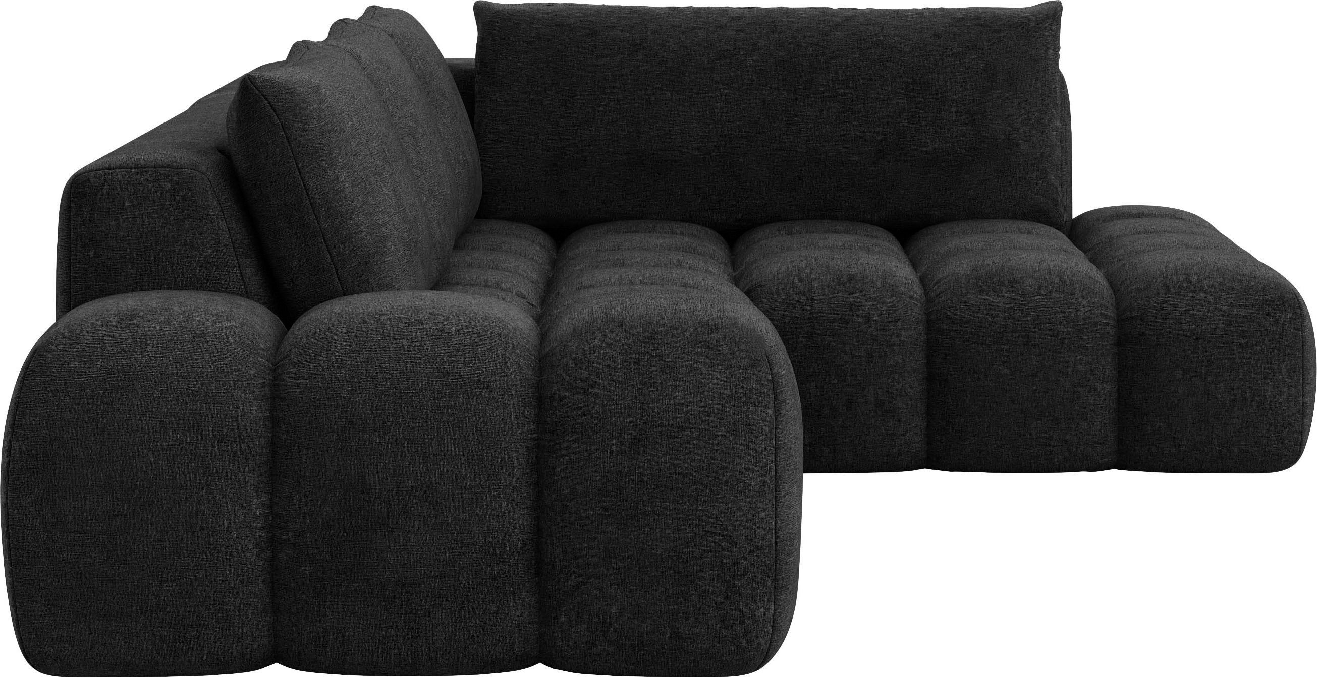 INOSIGN Hoekbank AZITA designsofa, elegant en comfortabel L-vorm, bubbel-look losse rugkussens, droomachtige stiksels, afmetingen b/d/h: 352/210/72 cm