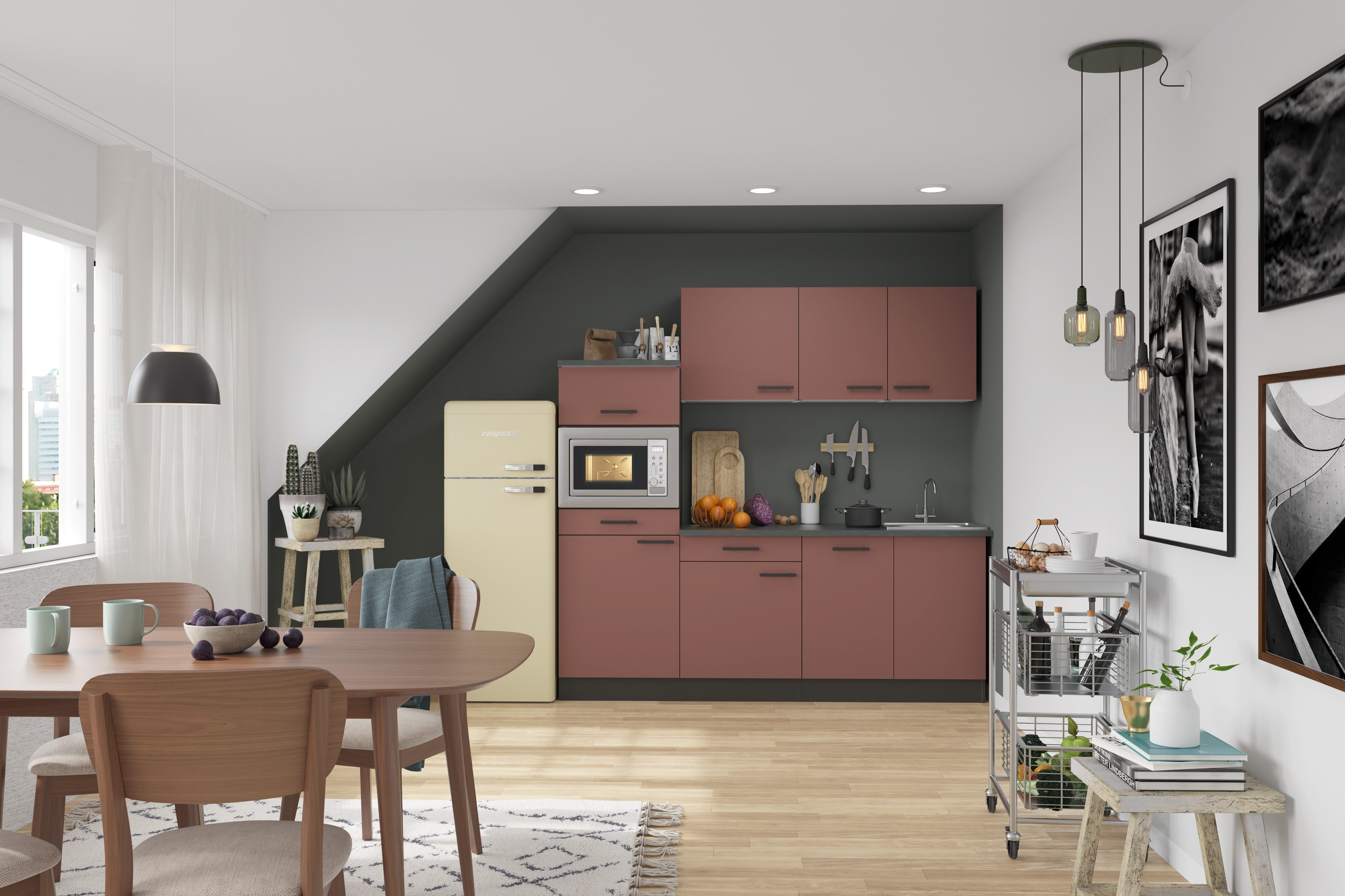OPTIFIT Keukenblok Palma Breedte 210 cm, optioneel met elektrische apparaten, spiegelbeeld op te stellen