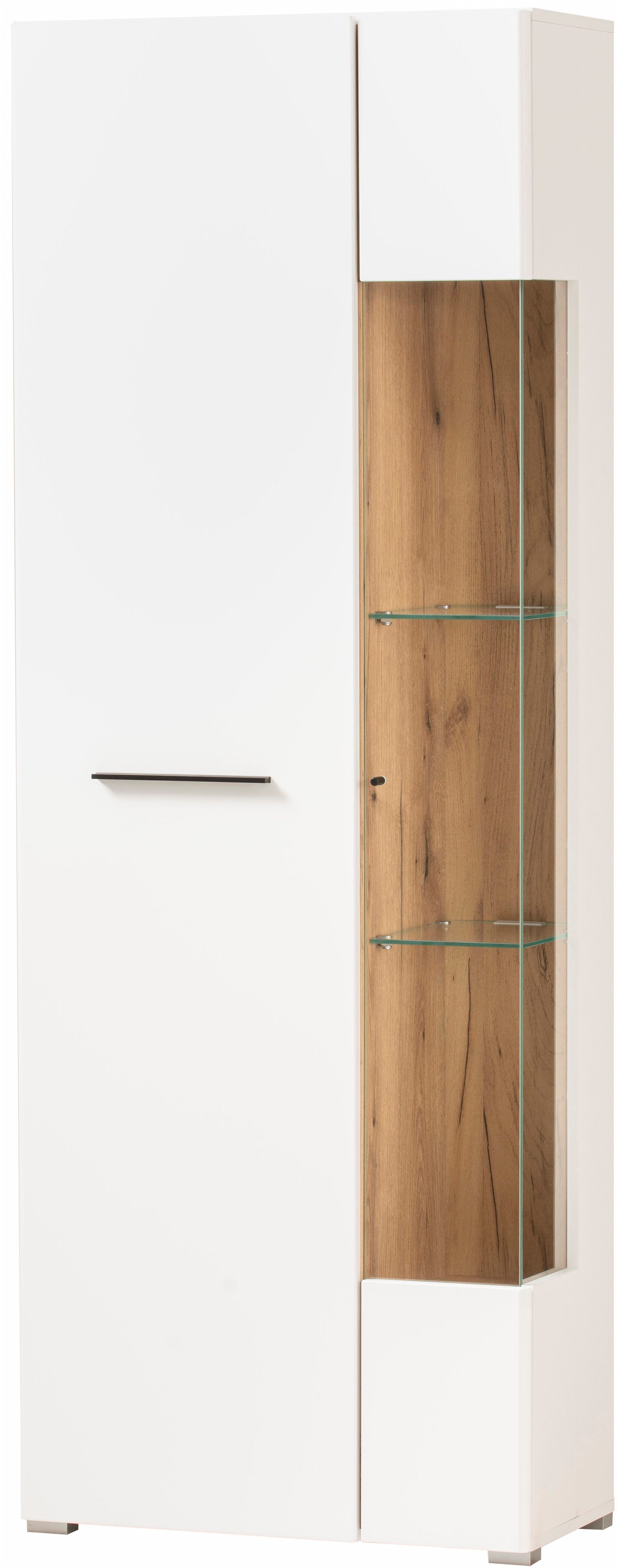 INOSIGN Vitrinekast Salerno Hoge kast, Glazen vitrine, Wit met Eik Evoke Decor, modern. Metalen handgrepen, voldoende opbergruimte, veelzijdig inzetbaar, 72 cm breed