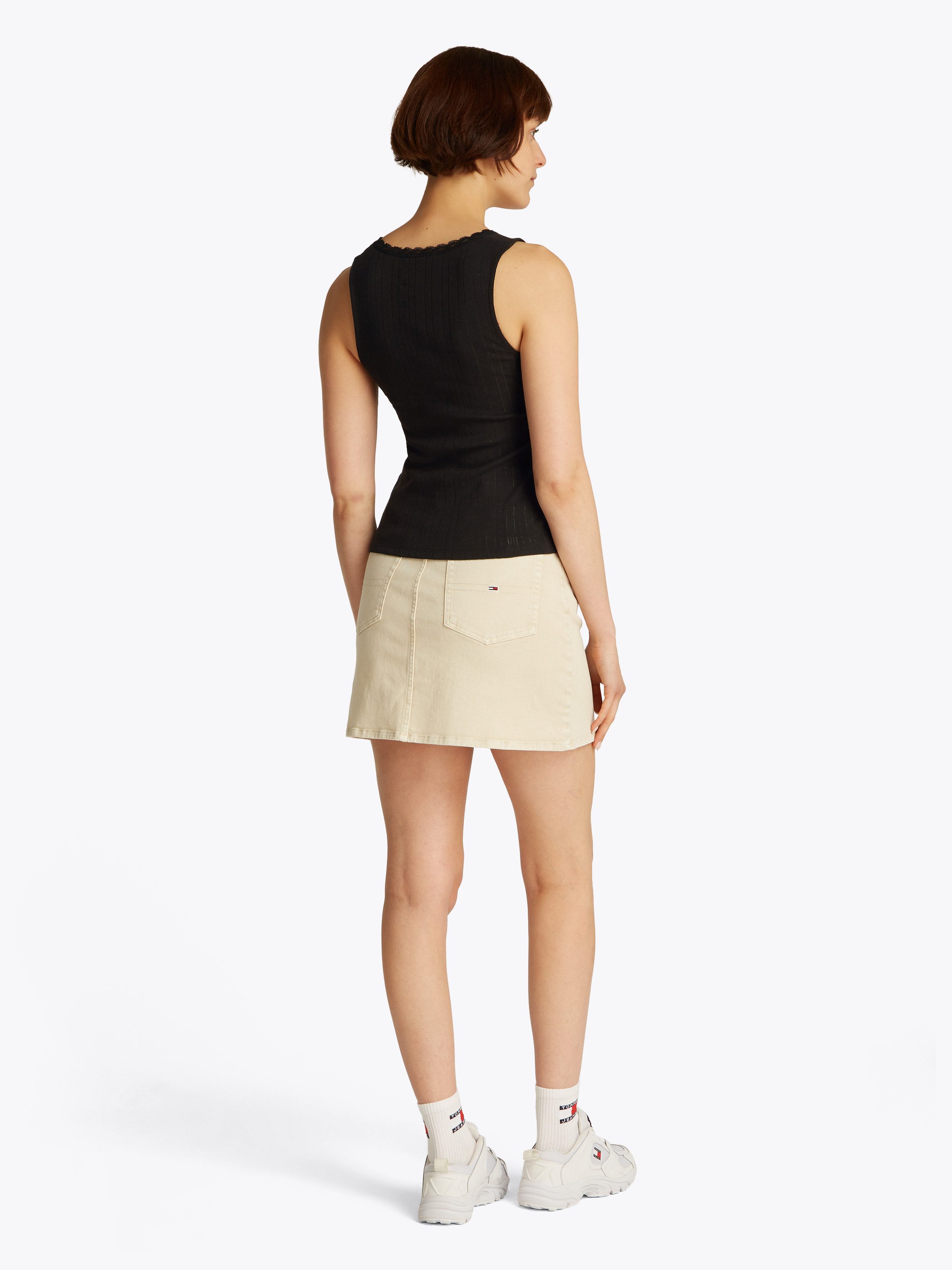TOMMY JEANS Tanktop TJW SLIM POINTELLE TANK TOP met kant, met gaatjespatroon