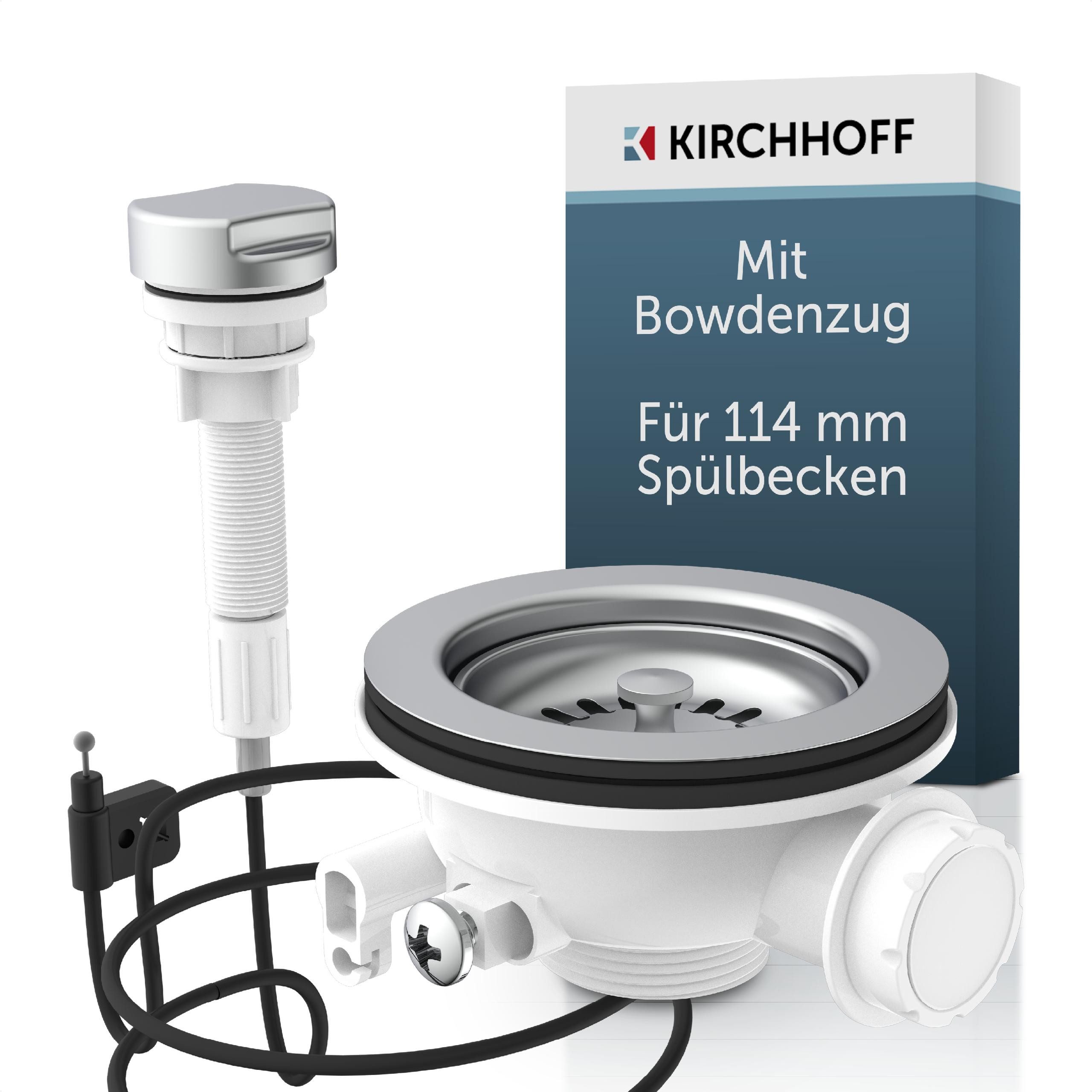 Kirchhoff Afvoerzeef Afvoerplug met overloopaansluiting + draaibevestiging, bowdenkabel, edelstaal