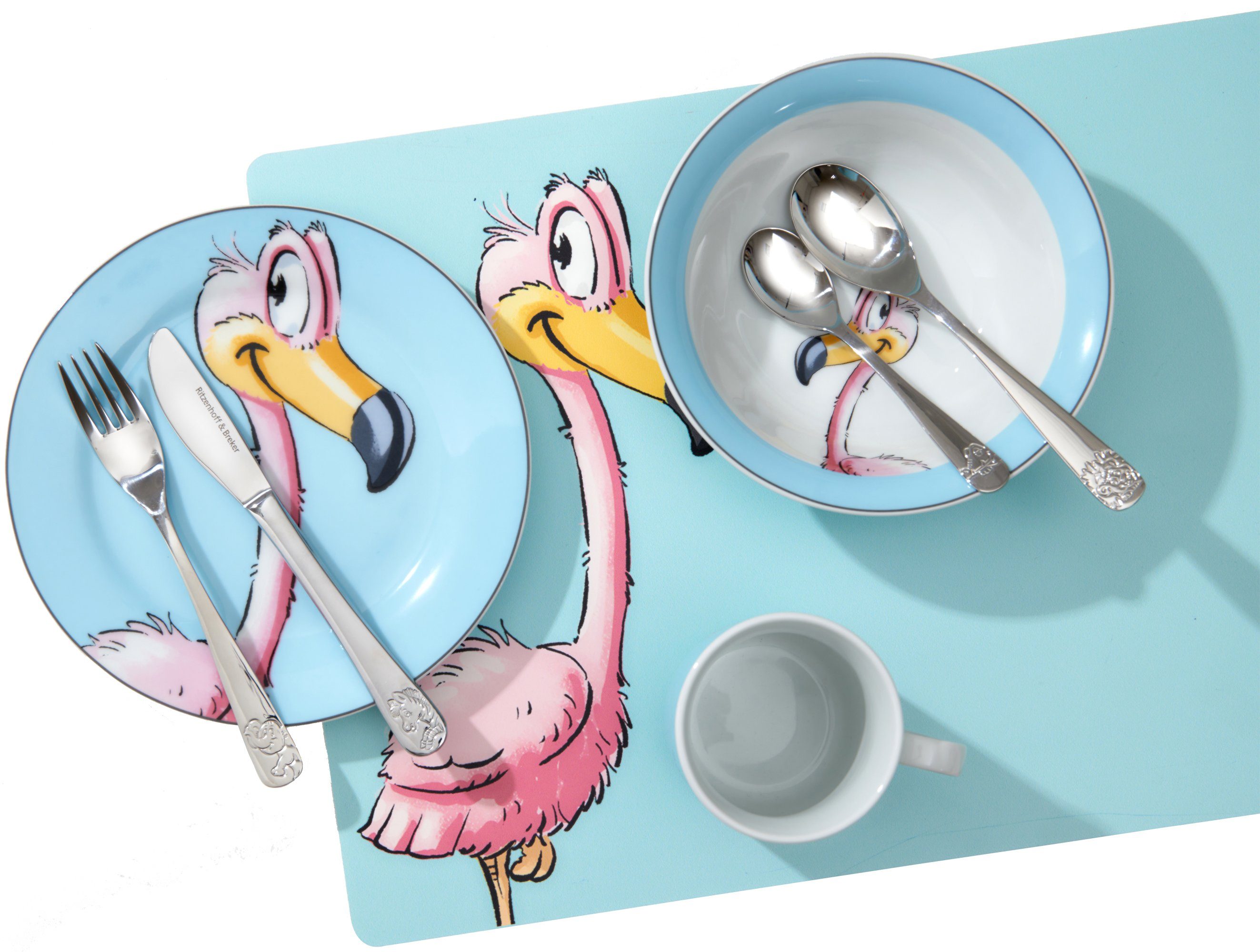 Ritzenhoff & Breker Kinderservies-set Happy Zoo, Flo met flamingodecor, 3 delen, voor 1 persoon (set, 3-delig)