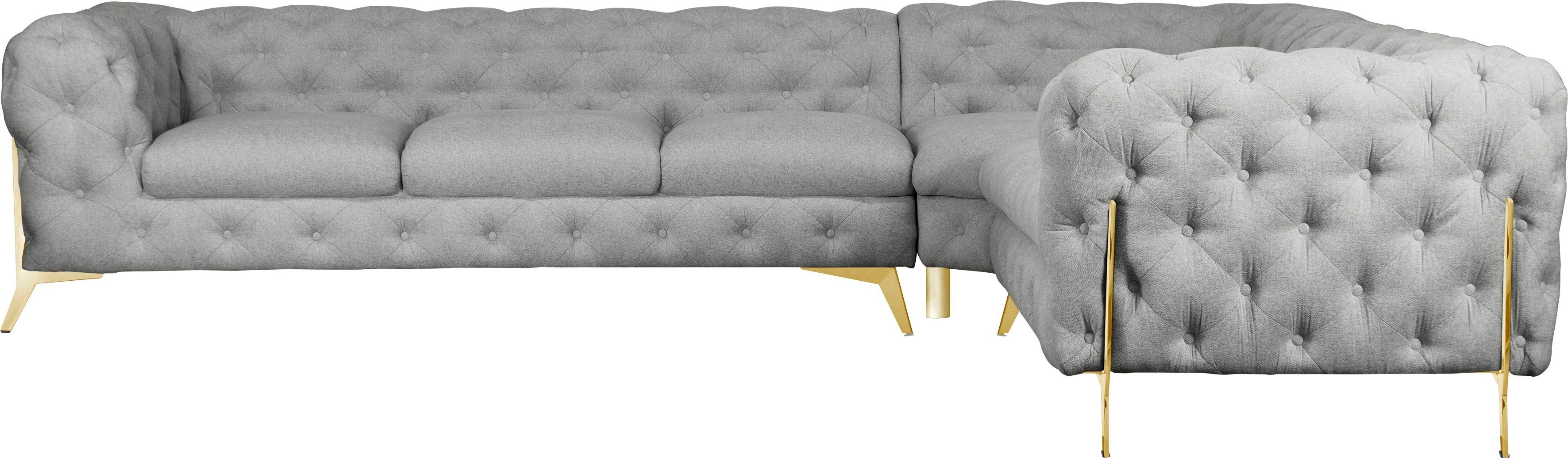 Leonique Chesterfield-bank Amaury L-vorm grote hoekbank, chesterfield-look, breedte 323 cm, kleur van de poten ter keuze zilver(kleur), chesterfield