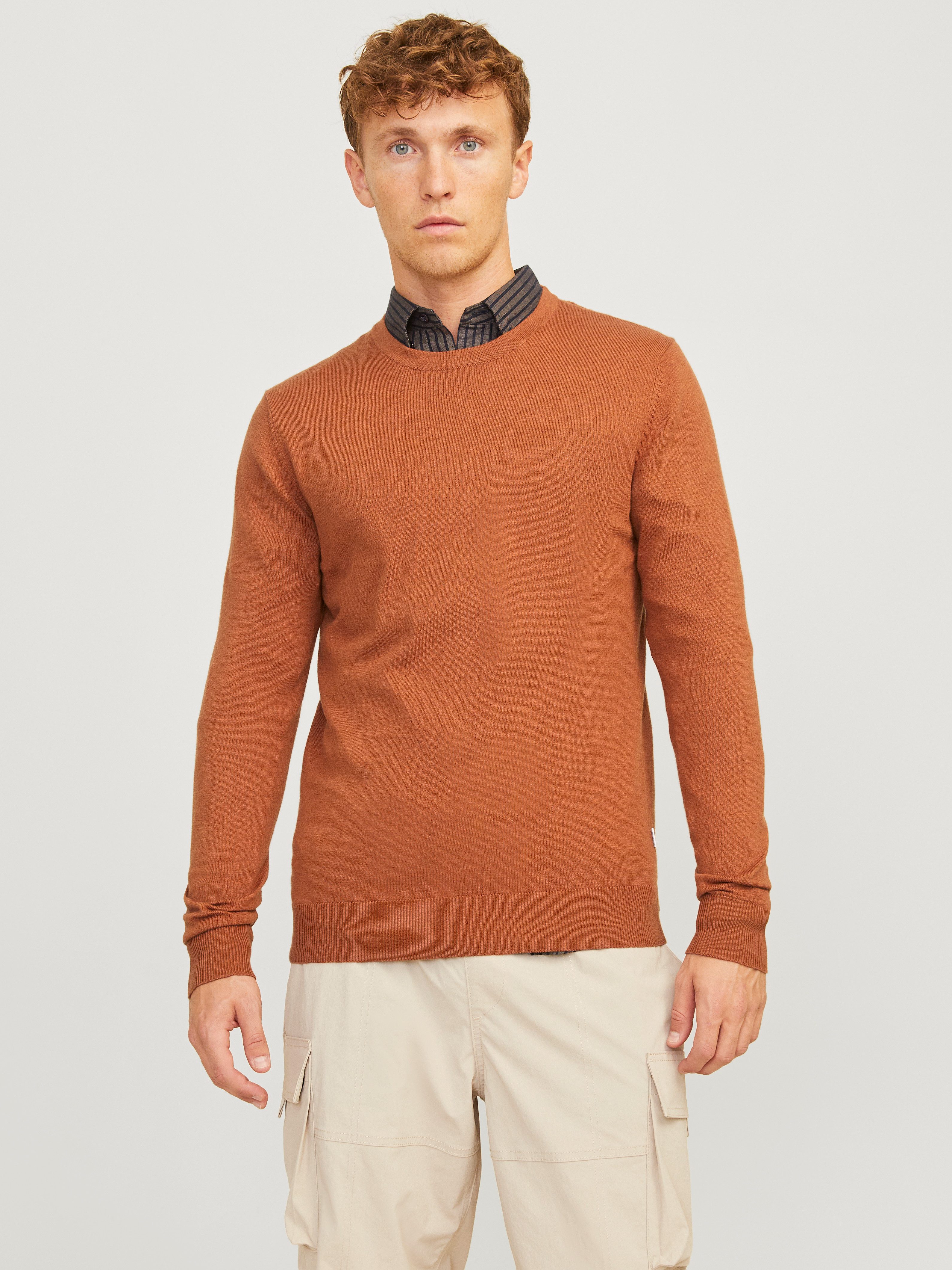 Jack & Jones Gebreide trui JJEEMIL KNIT CREW NECK NOOS heren pullovers maat XS bruin