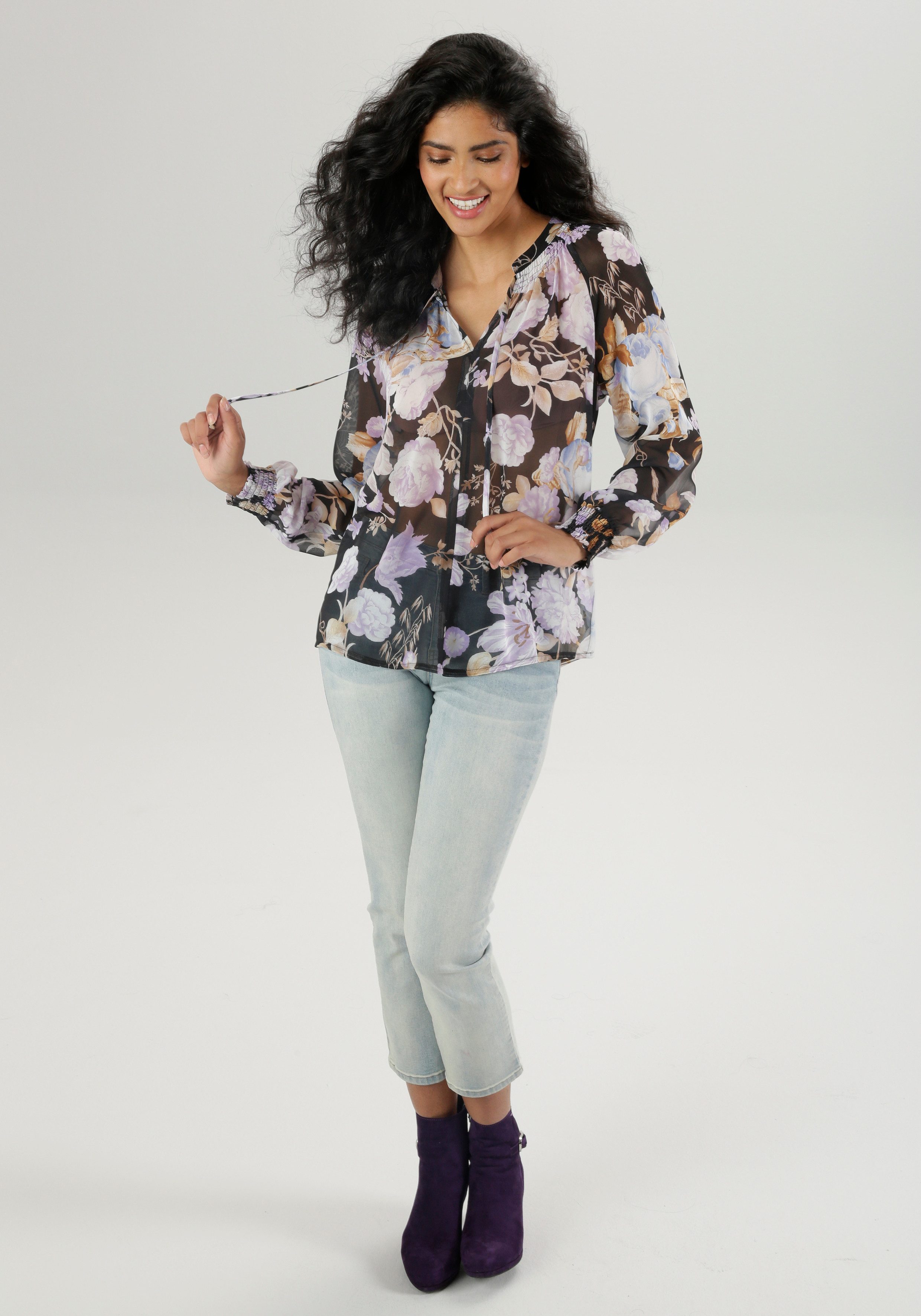 Aniston SELECTED Blouse zonder sluiting met smock aan de halslijn