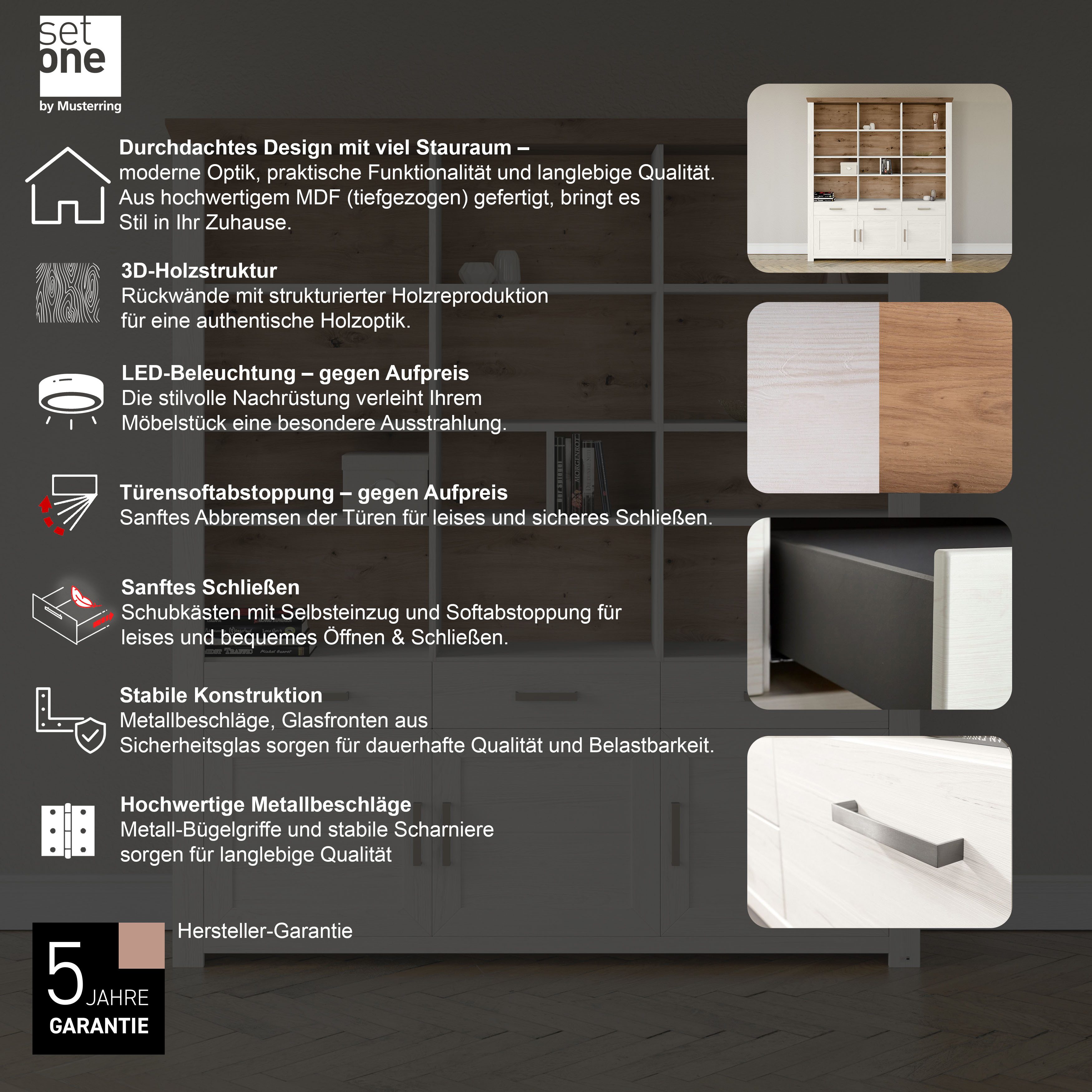 set one by Musterring Ordnerrek York open ontwerp, optioneel met verlichting, 3 kleuren, breedte 184 cm
