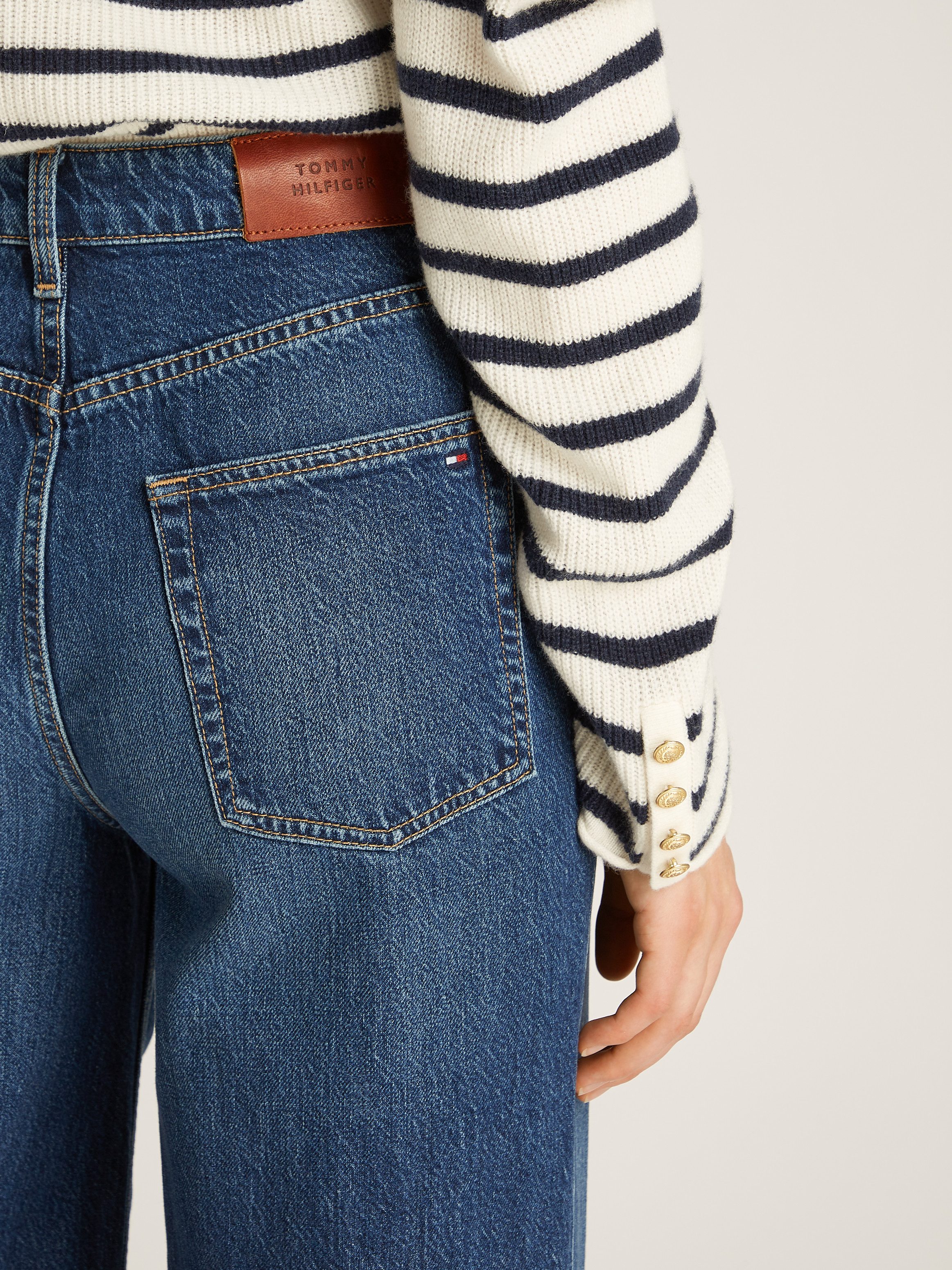 Tommy Hilfiger Wijde jeans WIDE LEG HW LOU met logo-badge, met nagels, met persplooien