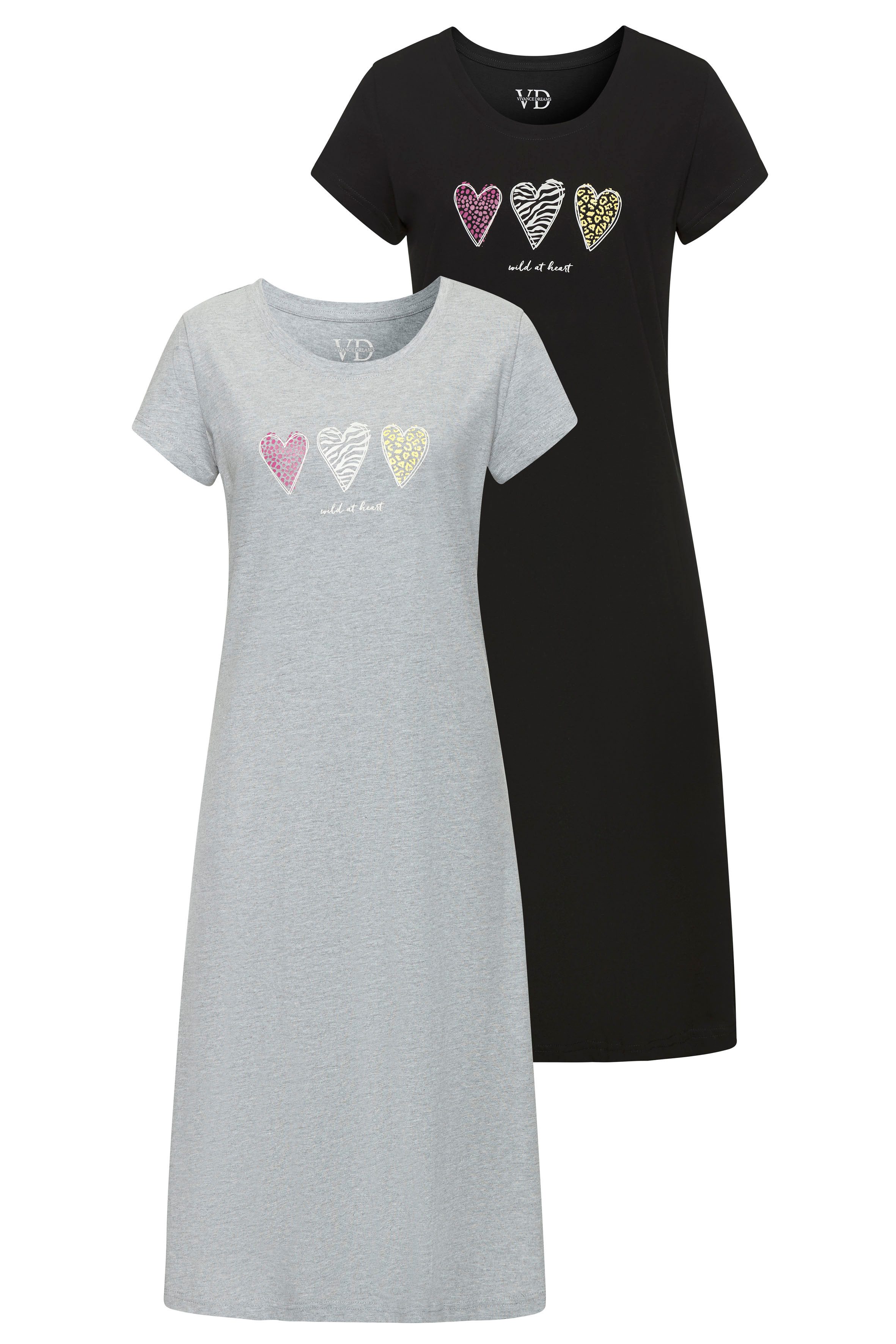 Vivance Dreams Nachthemd met mooi hart-print op de voorkant (2-delig, Set van 2)