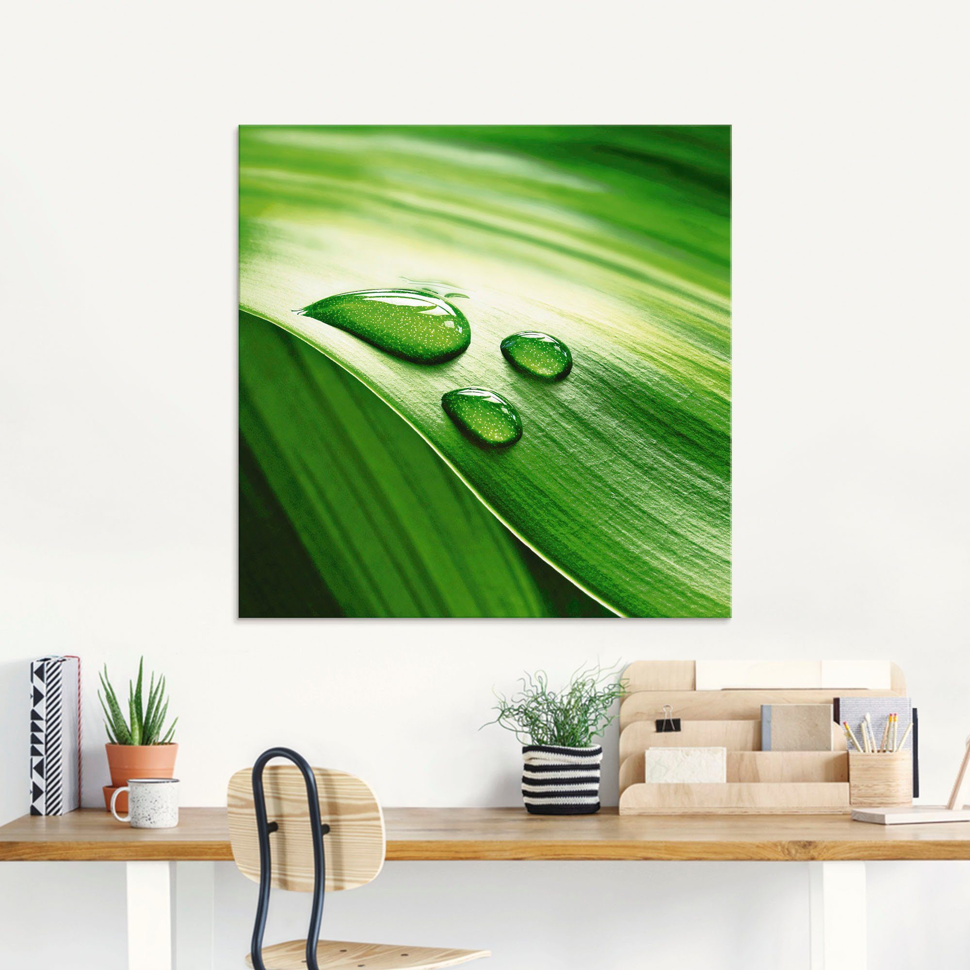 Artland Print op glas Close-up van een groen plantenblad
