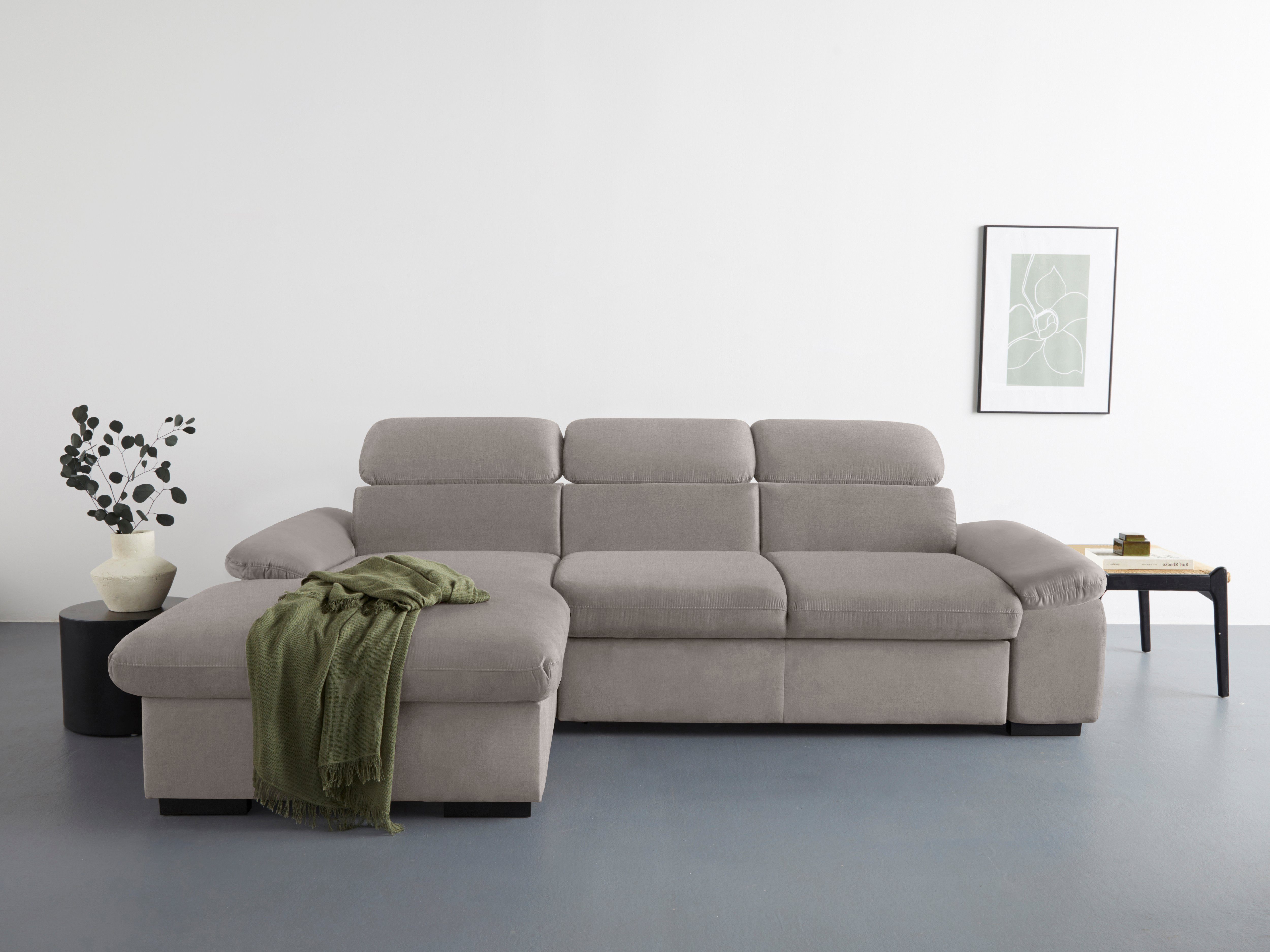 COTTA Hoekbank Lola L-Form mit Kopfteilfunktion & Hocker met hocker & hoofdeinde, naar keuze bedfunctie en armleuning (set) bruin, hoekbanken, Met