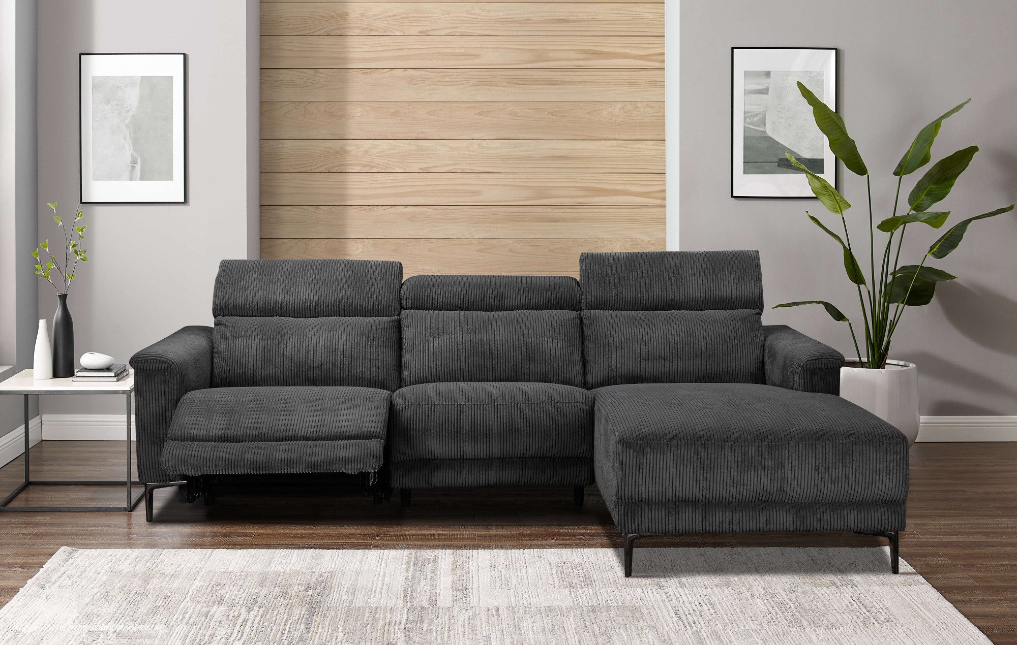 Places of Style Hoekbank Lund in cord, L-vorm, 261 cm, handmatige en elektrische relaxfunctie