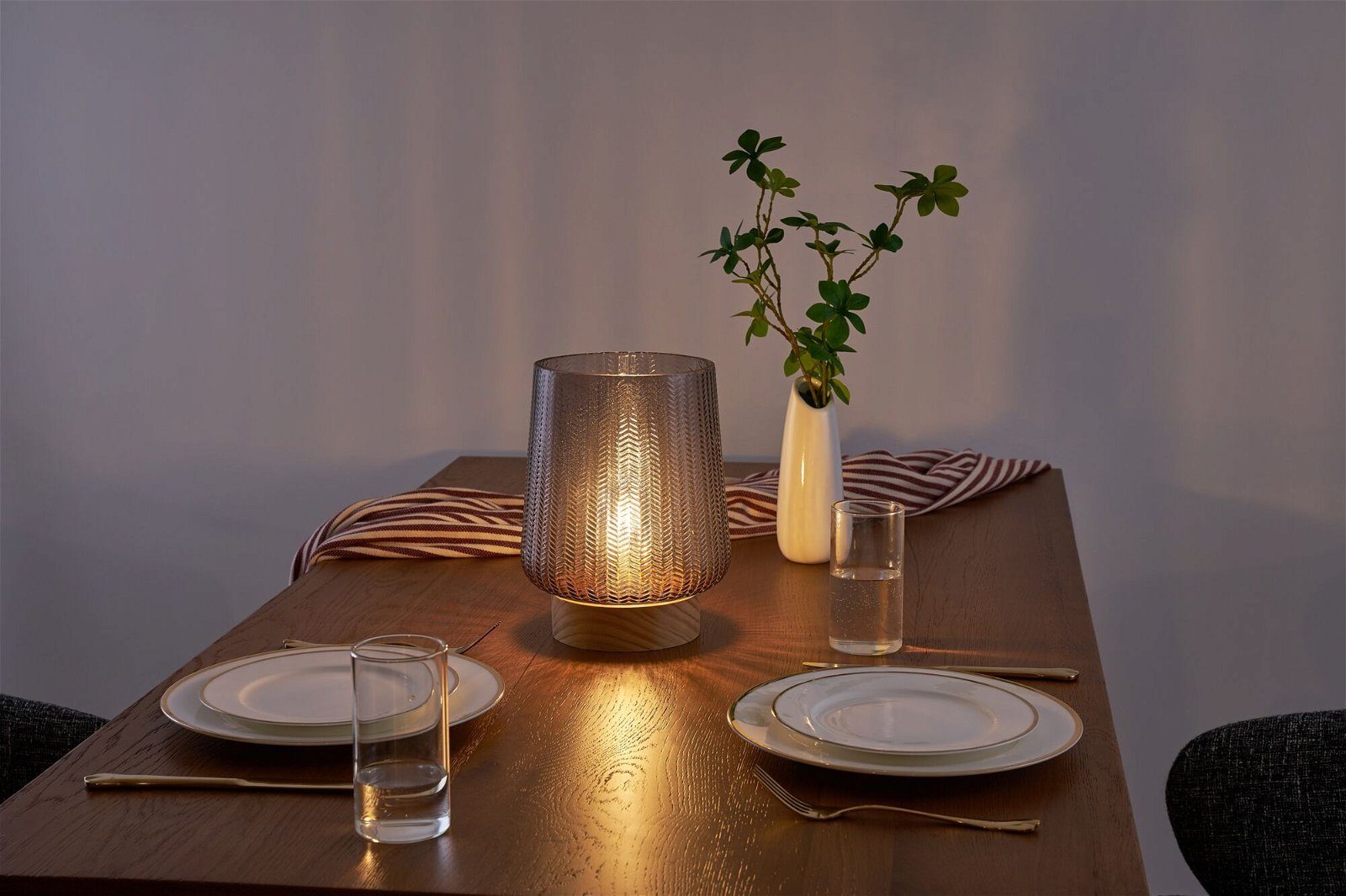 Pauleen Led-tafellamp Fancy Glamour mobile taupe glas/hout tafellampen grijs