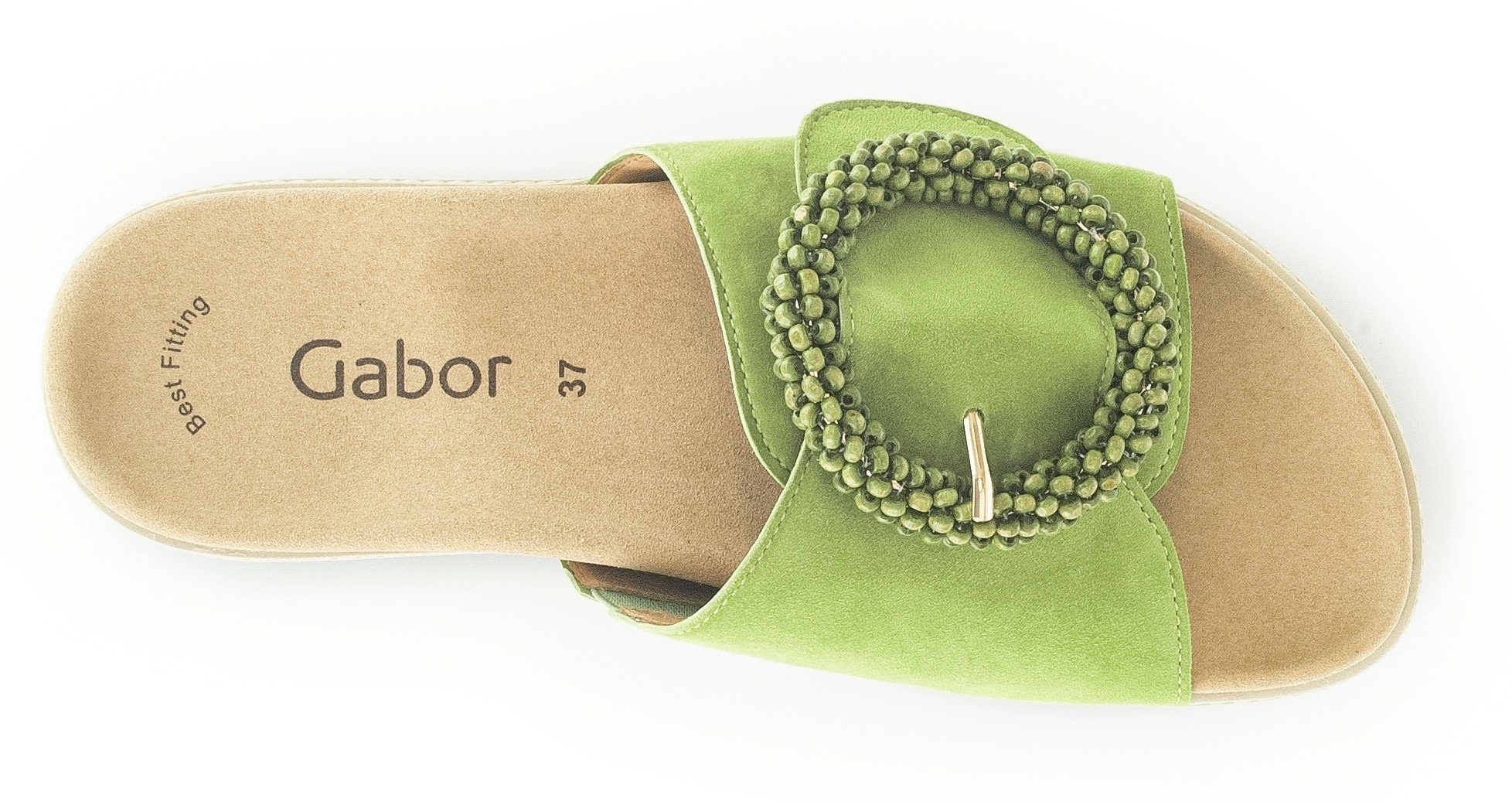 Gabor Slippers , plateau, zomerschoen, slippers met sierparels aan de decoratieve gesp