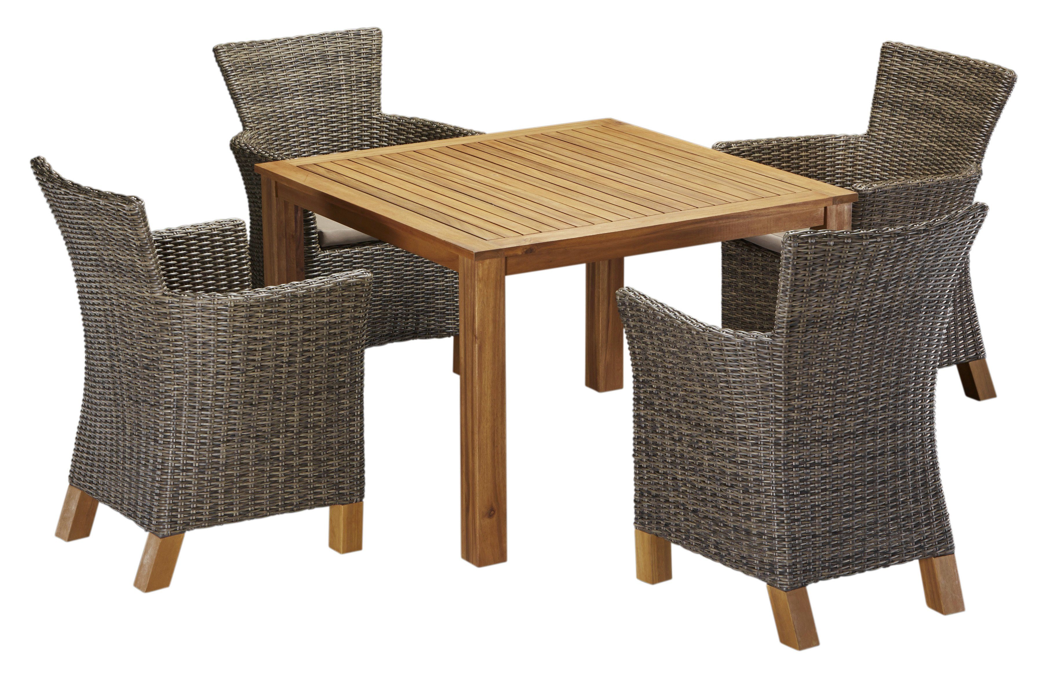 MERXX Tuin-eethoek Toscane 4 stoelen, tafel 110x110x75 cm, polyrotan/acacia (9-delig)