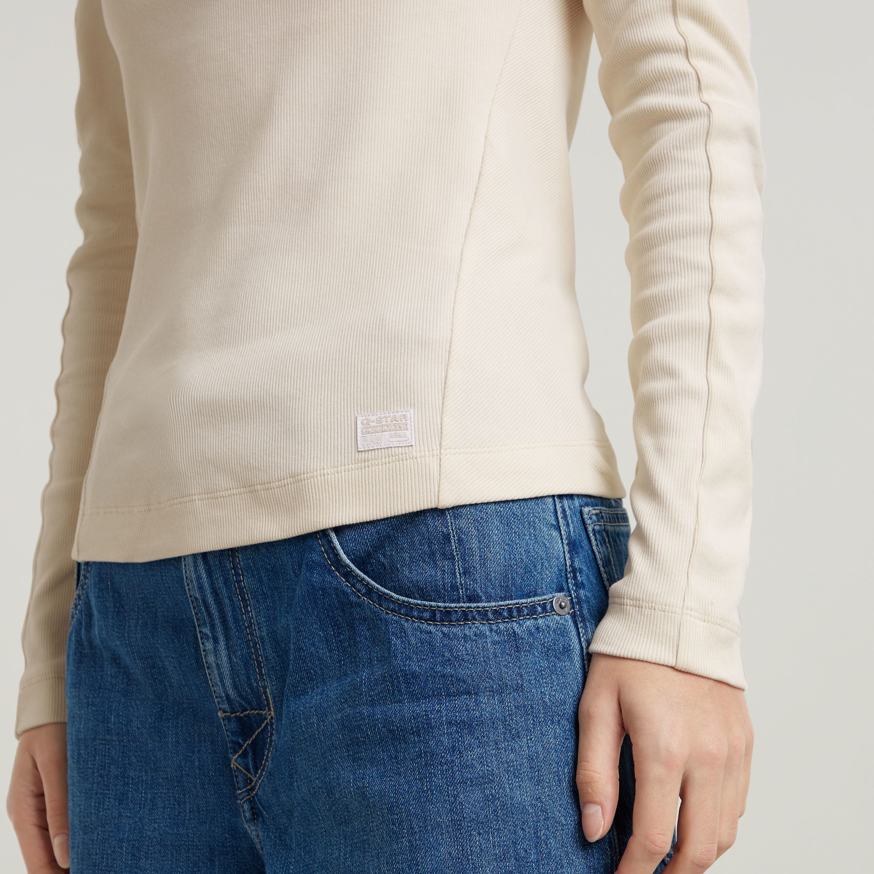 G-Star RAW Longsleeve Rib Mock Top met merkenopdruk op de kraag