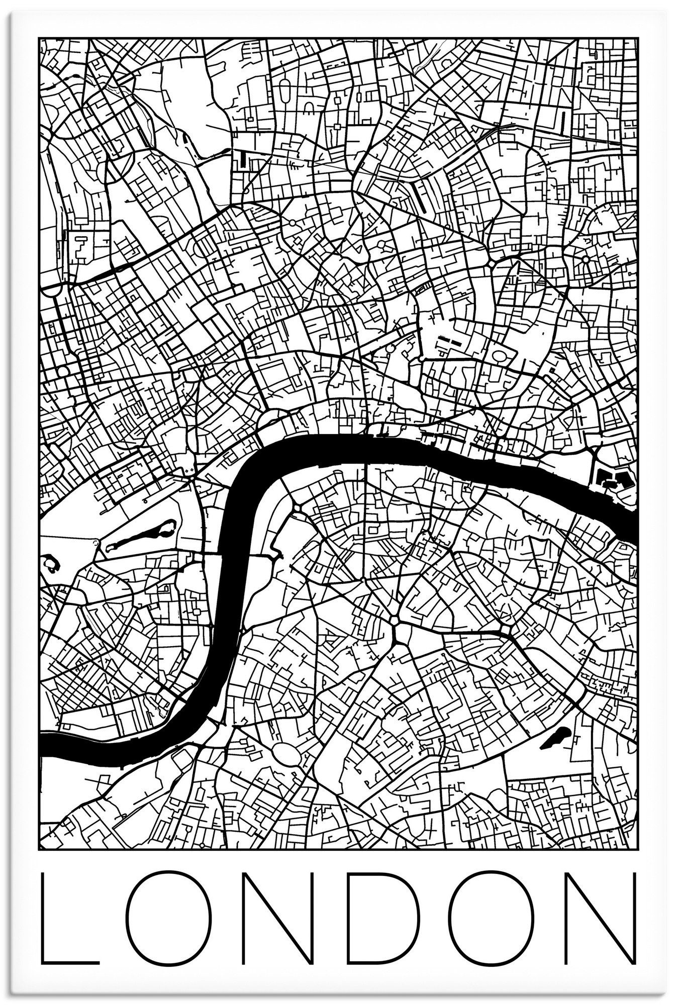 Artland Artprint Retro kaart Londen Engeland in vele afmetingen & productsoorten - artprint van aluminium / artprint voor buiten, artprint op linnen, poster, muursticker / wandfoli