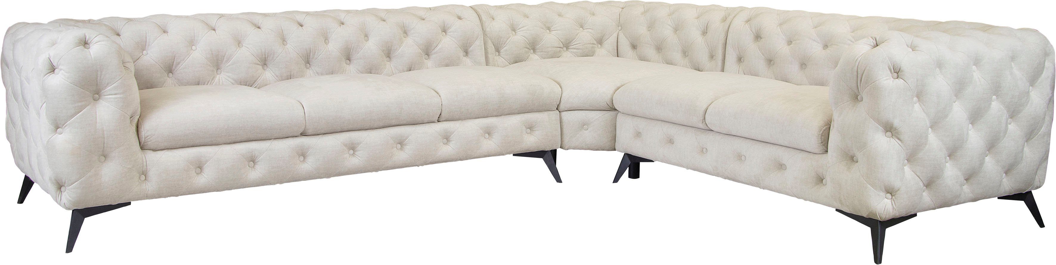 Leonique Chesterfield-bank Glynis L-vorm luxueuze capitonnage, moderne chesterfield look, kleur van de poten ter keuze