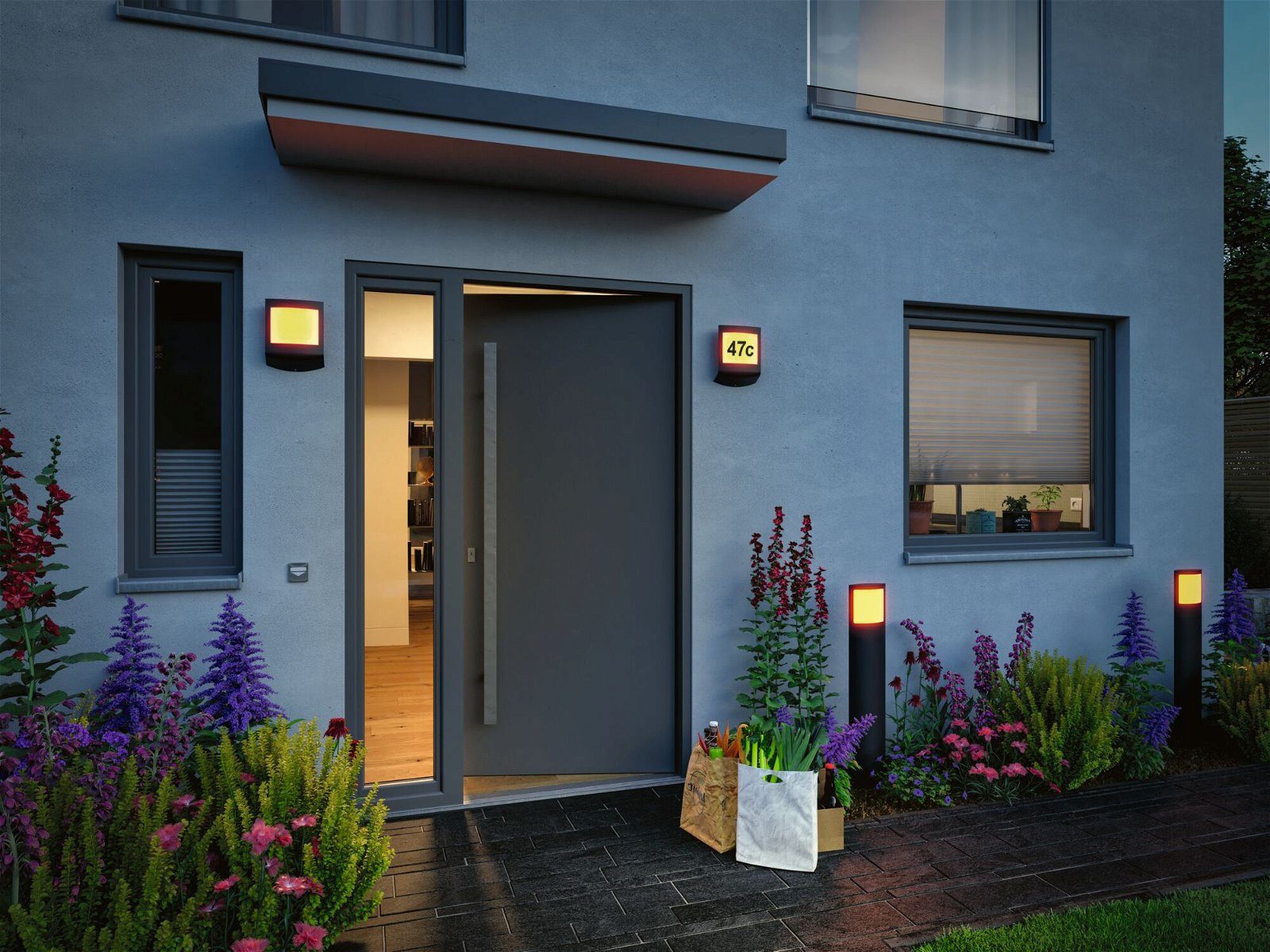Paulmann Led-wandlamp voor buiten Padea IP44 198x71mm 8,2W 550lm 230V Antraciet Kunststof Smart Home Zigbee 3.0 schemerschakelaar insectvriendelijk (1 stuk)