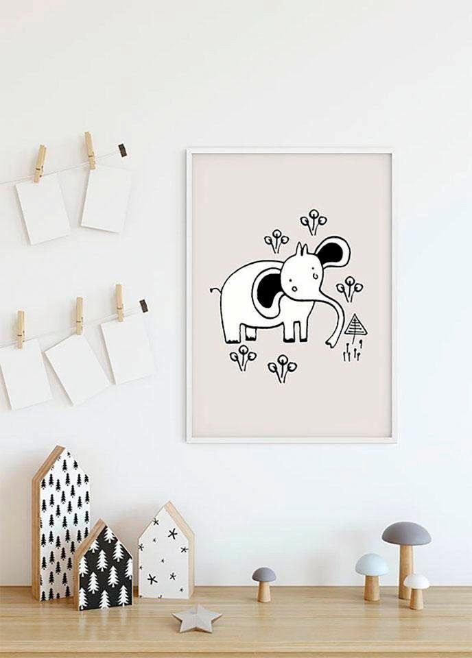 Komar Wanddecoratie Scribble Elephant Wanddecoratie - zonder lijst (1 stuk)