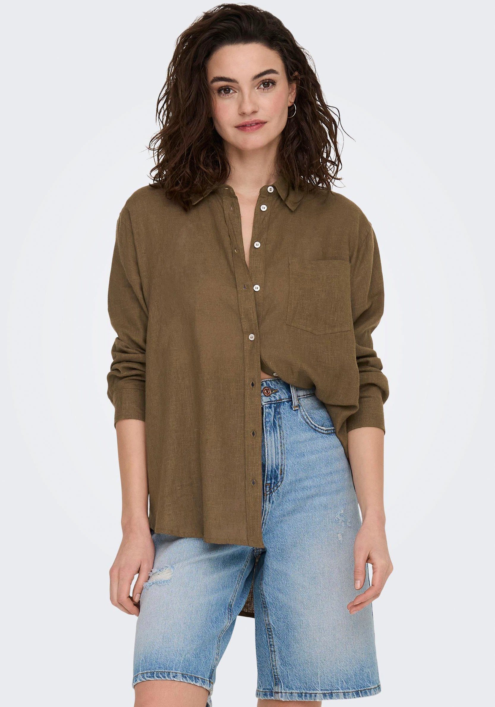 Only Lange blouse ONLTOKYO L/S LINEN BLEND SHIRT