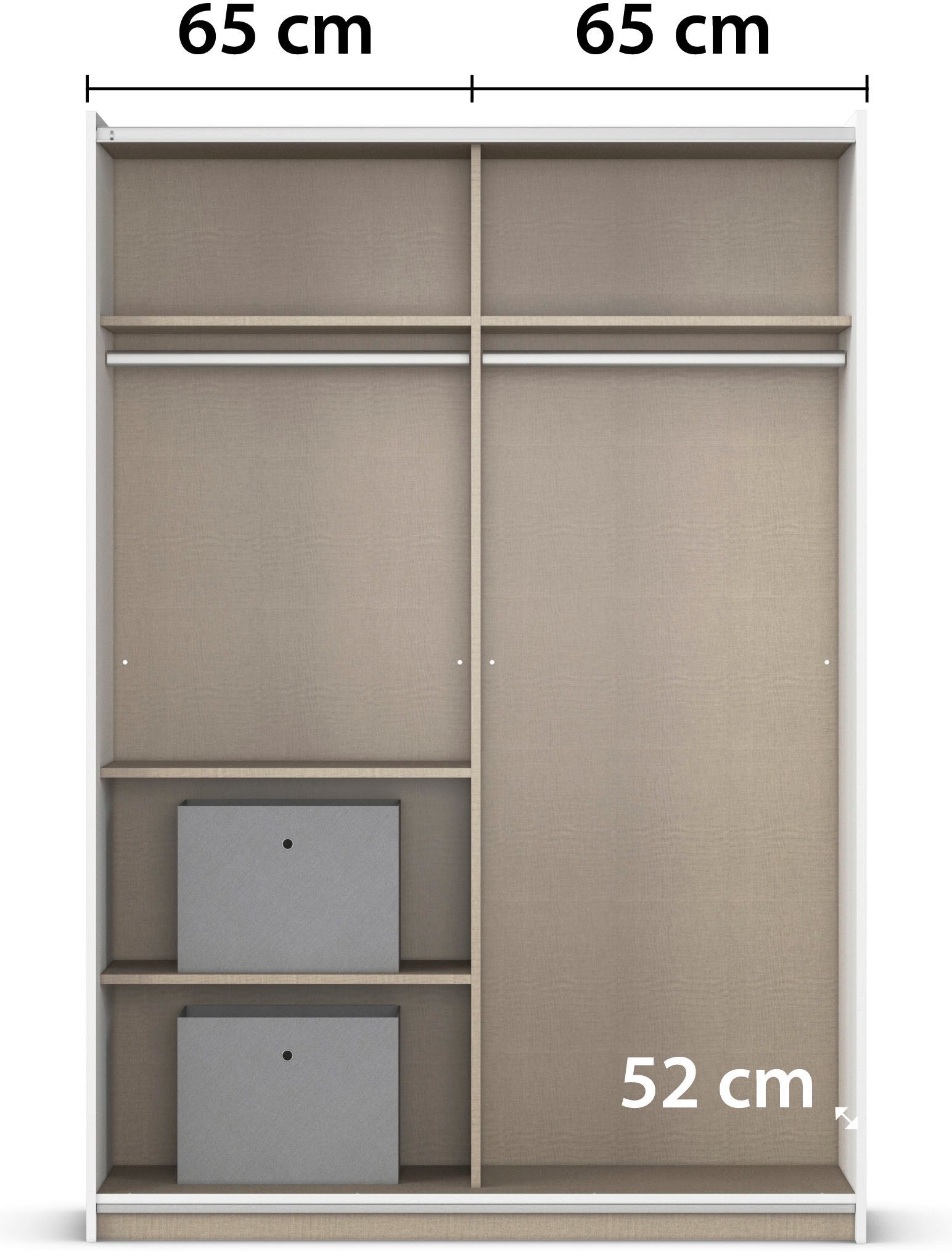 rauch Zweefdeurkast Kledingkast kast garderobe REFLECT inclusief praktische binneninrichting met 2 stoffen dozen made in germany