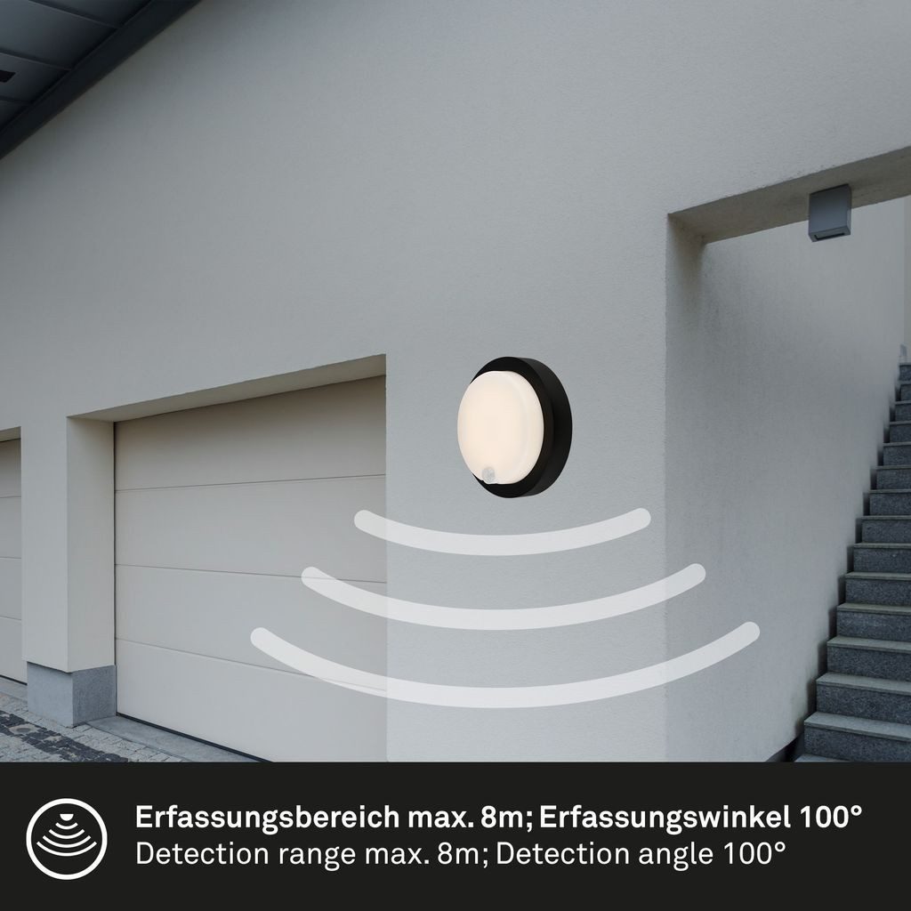 Briloner Leuchten Wandlamp voor buiten Accu LED buitenwandlamp met bewegingssensor, kunststof, zwart