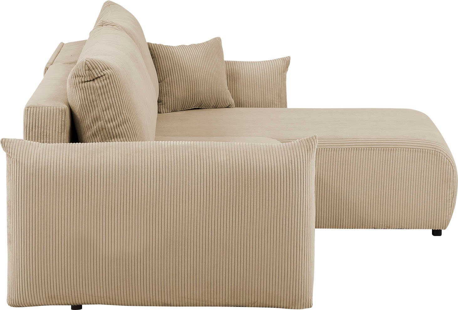 INOSIGN Hoekbank MAVAS bedbank met bedkist, L-model, ca. 257/127 cm (ligoppervlak 212/145 cm), ribfluweel, chenille, structuur