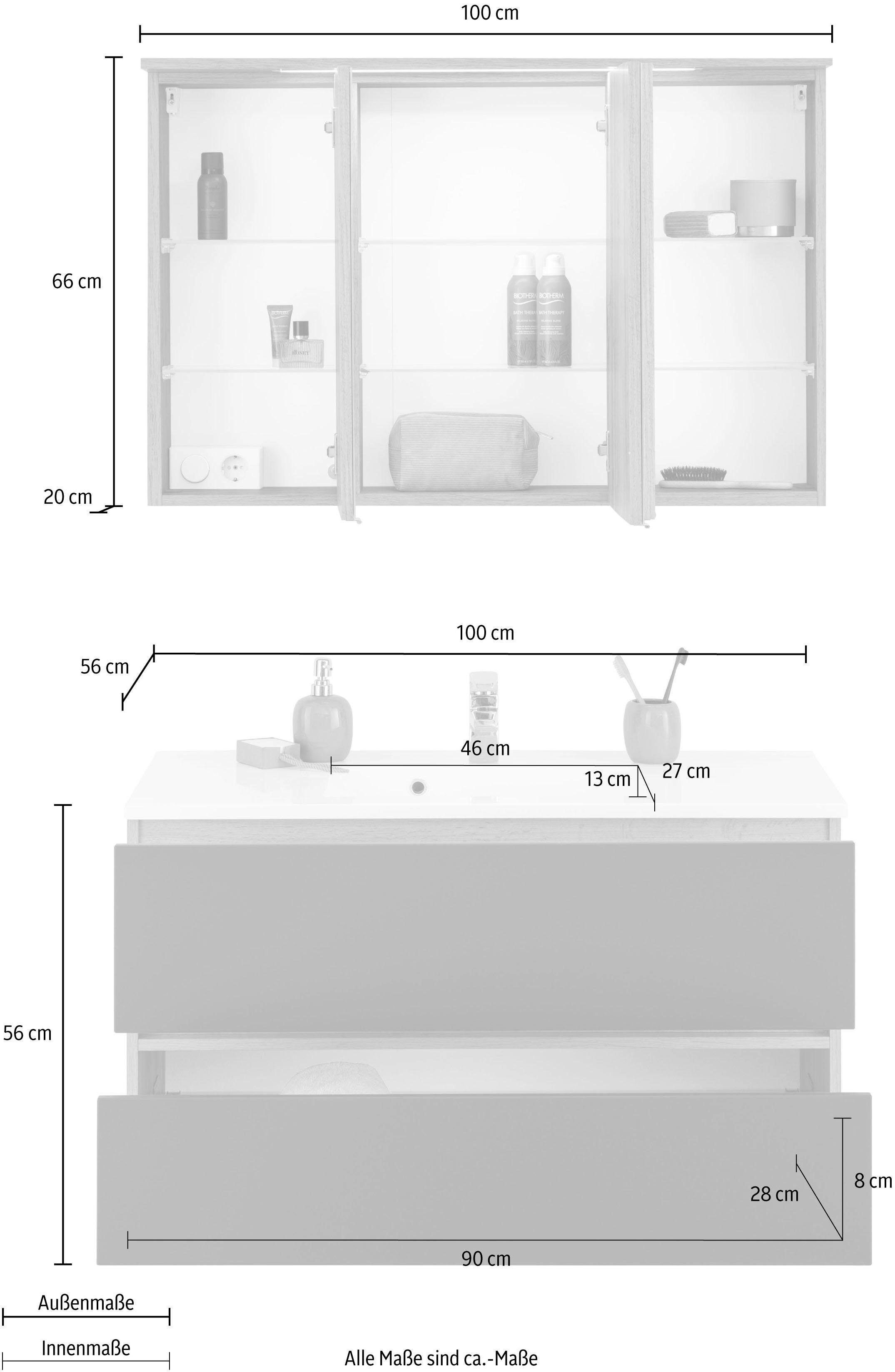 welltime Badkamerserie Lucca Breedte 100,5 cm, met directe verlichting (2-delig)