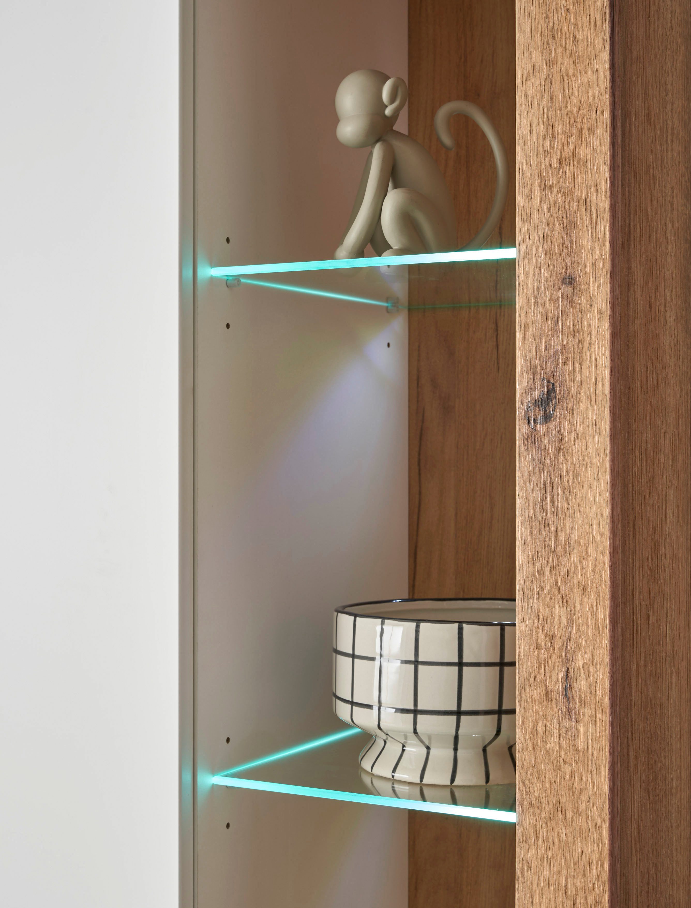 INOSIGN Vitrinekast Brixen, vitrinekast in eik decor, moderne staande vitrinekast Metalen grepen, voldoende opbergruimte, veelzijdig toepasbaar, 80 cm breed
