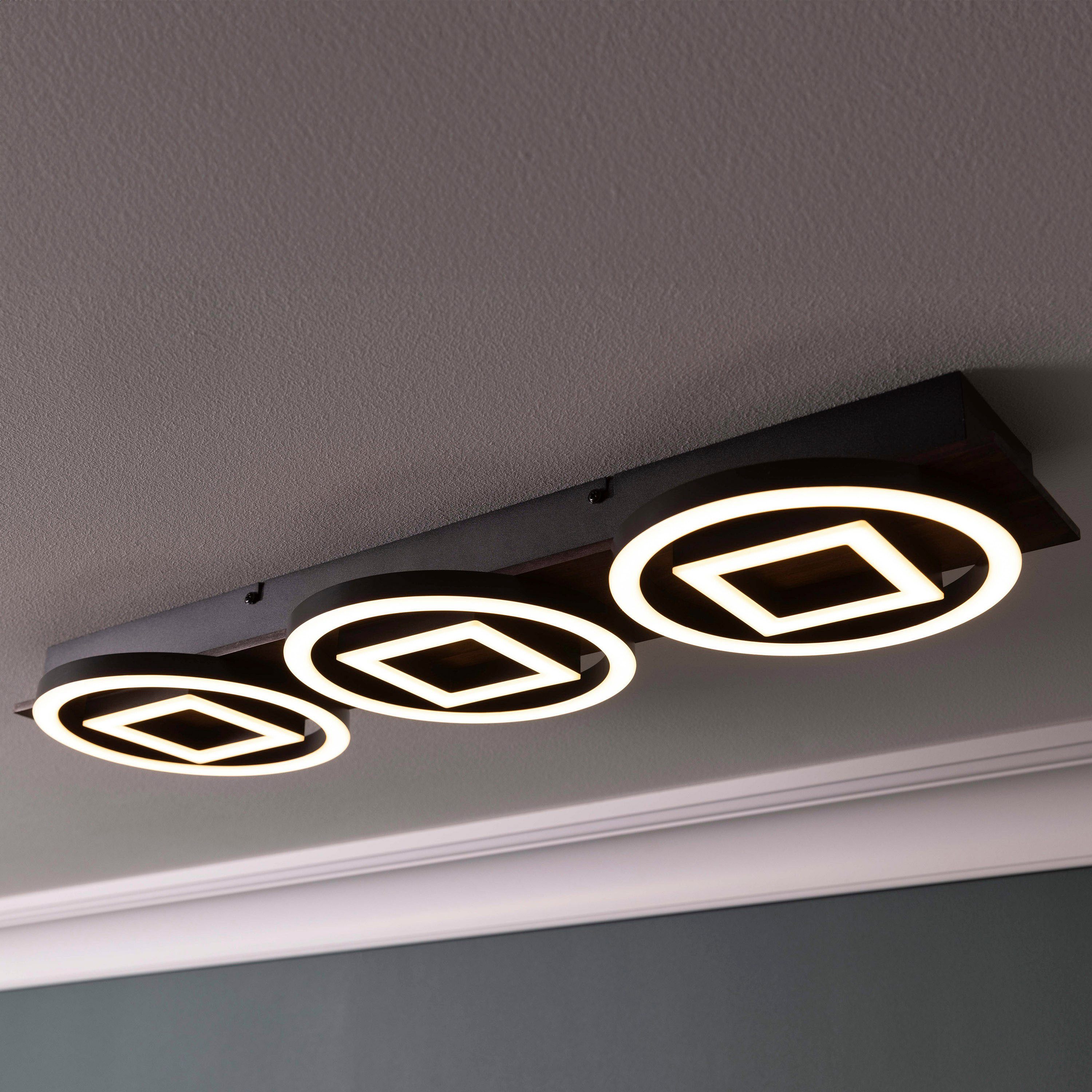 Brilliant Leuchten Led-plafondlamp Maureen LED plafondlamp, 67x20 cm, 3500 lm, 3000 K, dimbaar, zwart mat (1 stuk)
