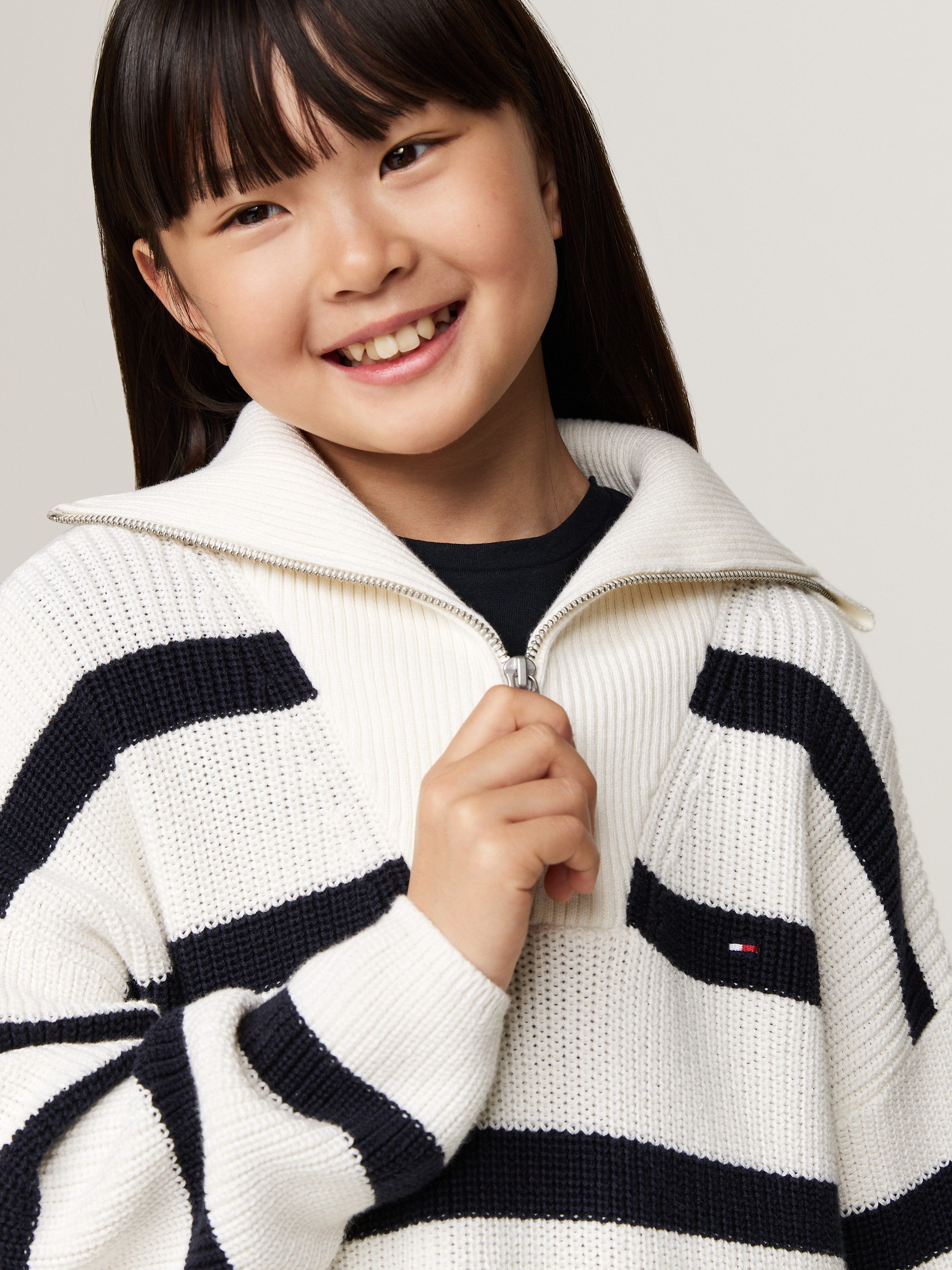 Tommy Hilfiger Schipperstrui STRIPE HALF ZIP SWEATER Kinderen tot 16 jaar met logo-opdruk