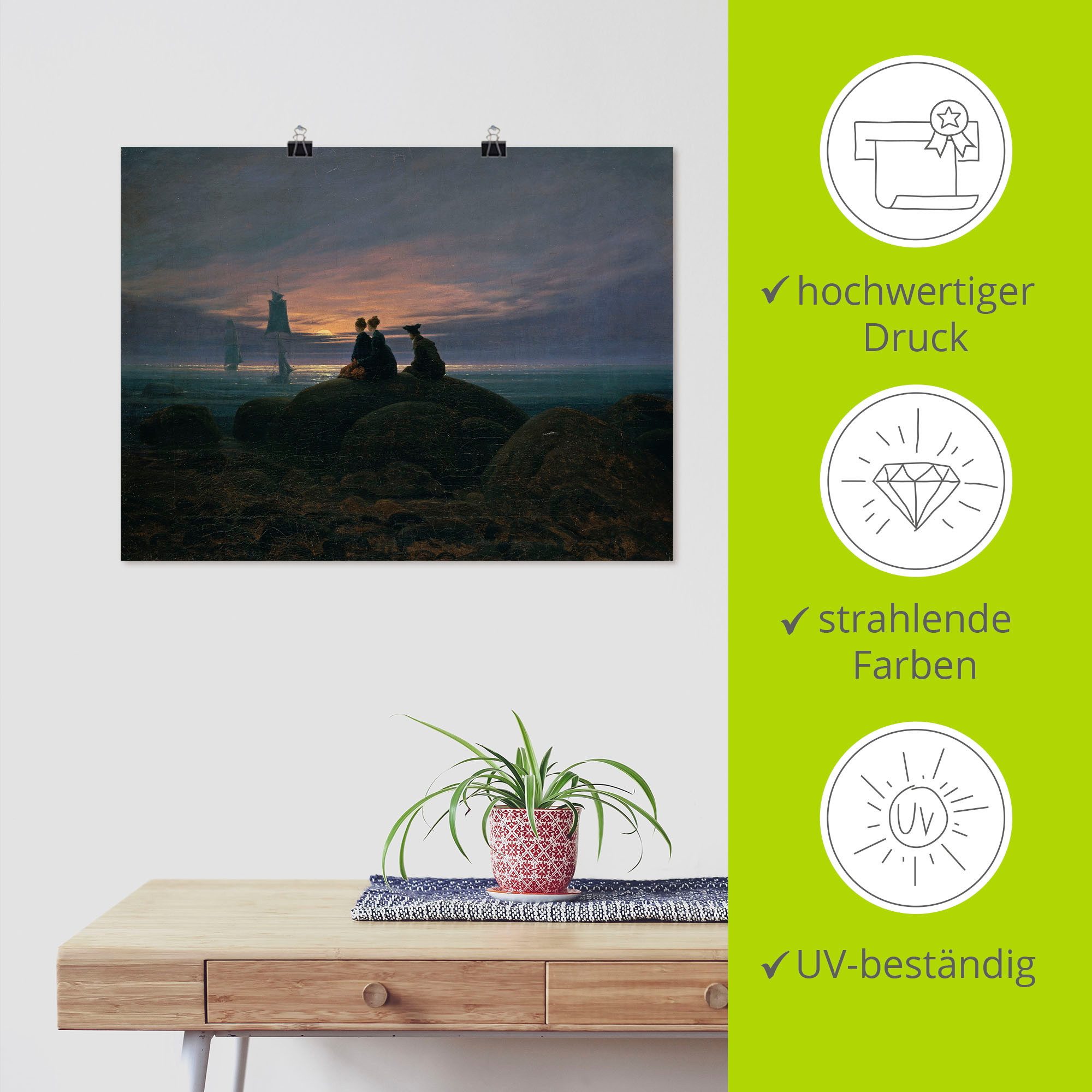 Artland Artprint Maansopgang aan de zee pendant als artprint op linnen, muursticker of poster in verschillende maten