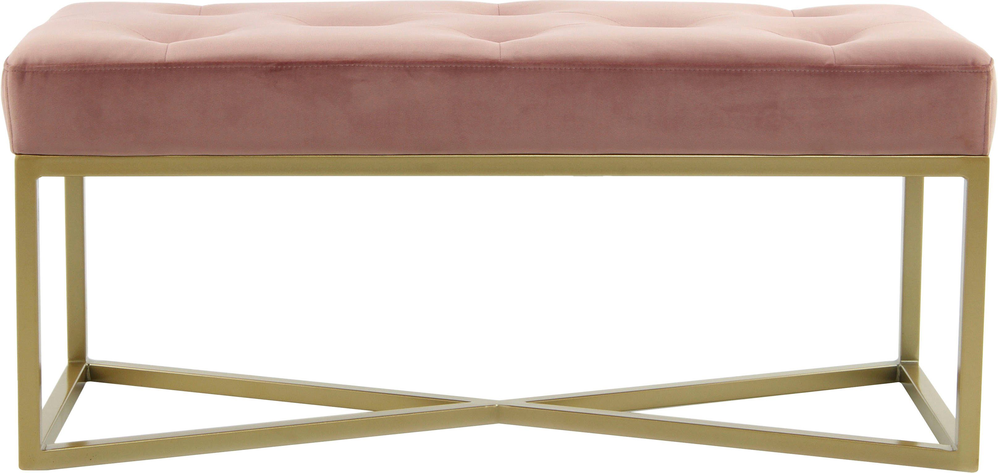 Kayoom Hockerbank Cameron 125, glamoureus ontwerp, glanzende metalen voeten, in fluweel-look comfortabel, elegant, met decoratieve knopen, goudkleur-gecoat ijzeren frame (1 stuk)