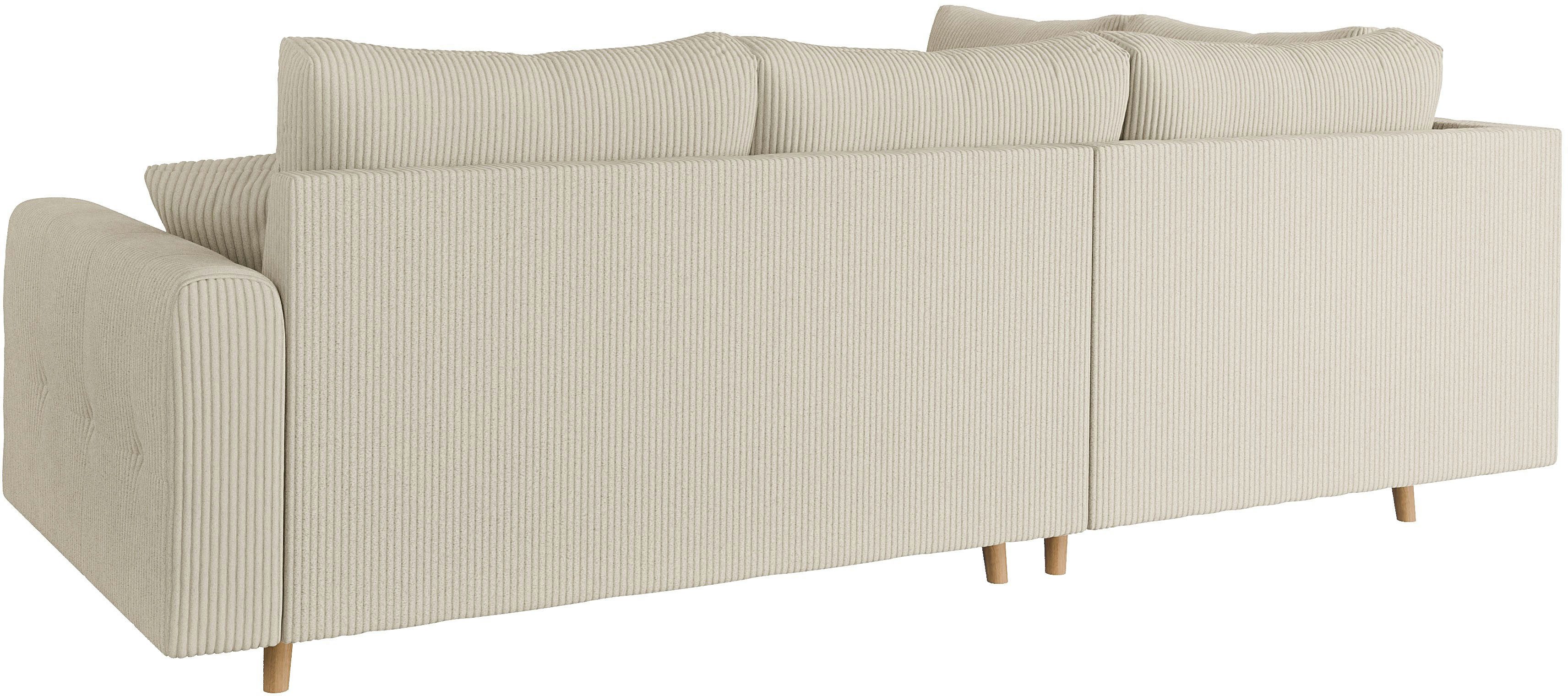 Home affaire Hoekbank CHARRE L-vorm met ottomane, afmetingen B/D/H: 231/161/81 cm fijne stiksels, losse rug- en sierkussens, ook in cord en bouclé