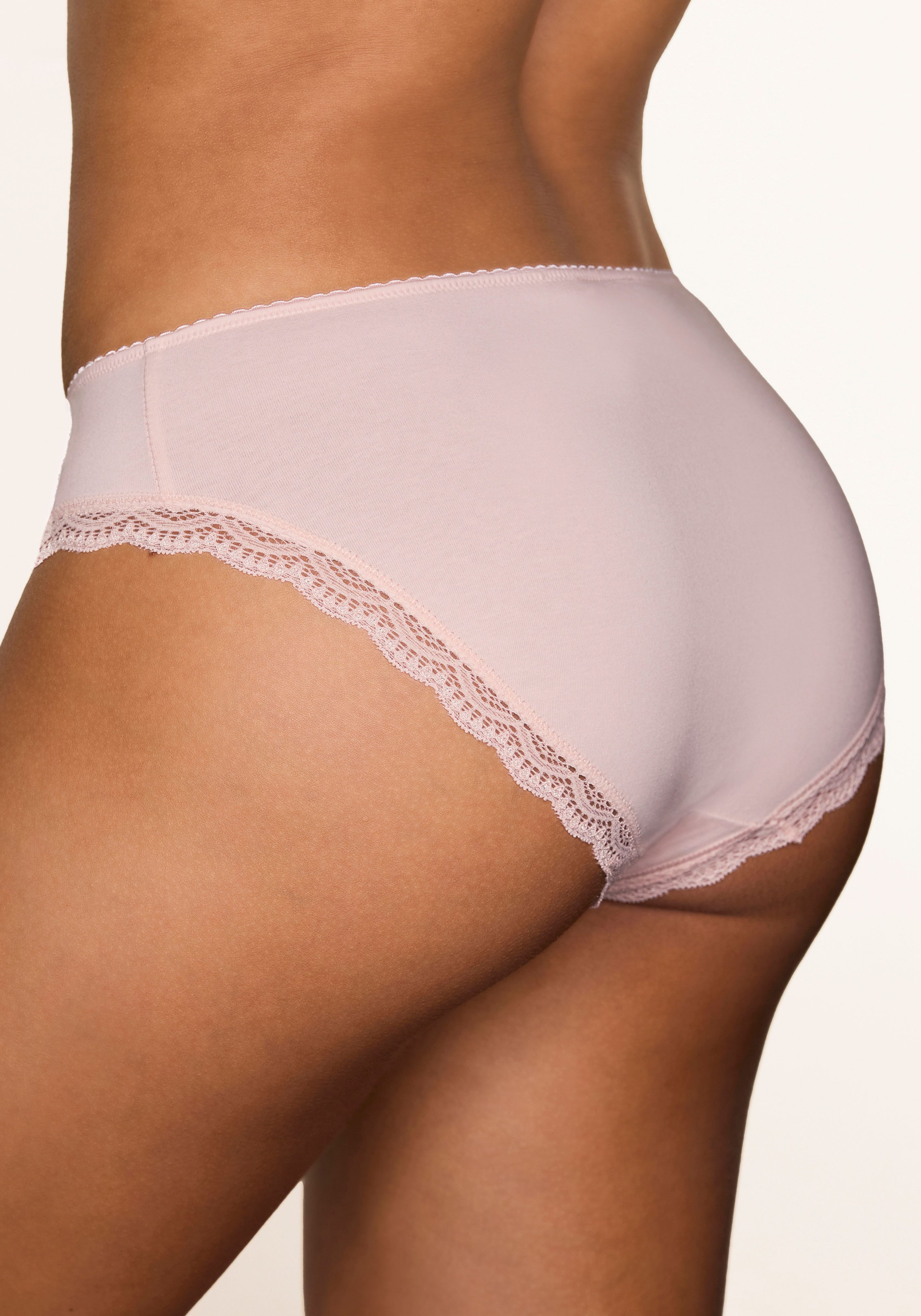 Lascana Jazzpants van elastische katoen met fijne kant, met opbergdoos (Set van 5)