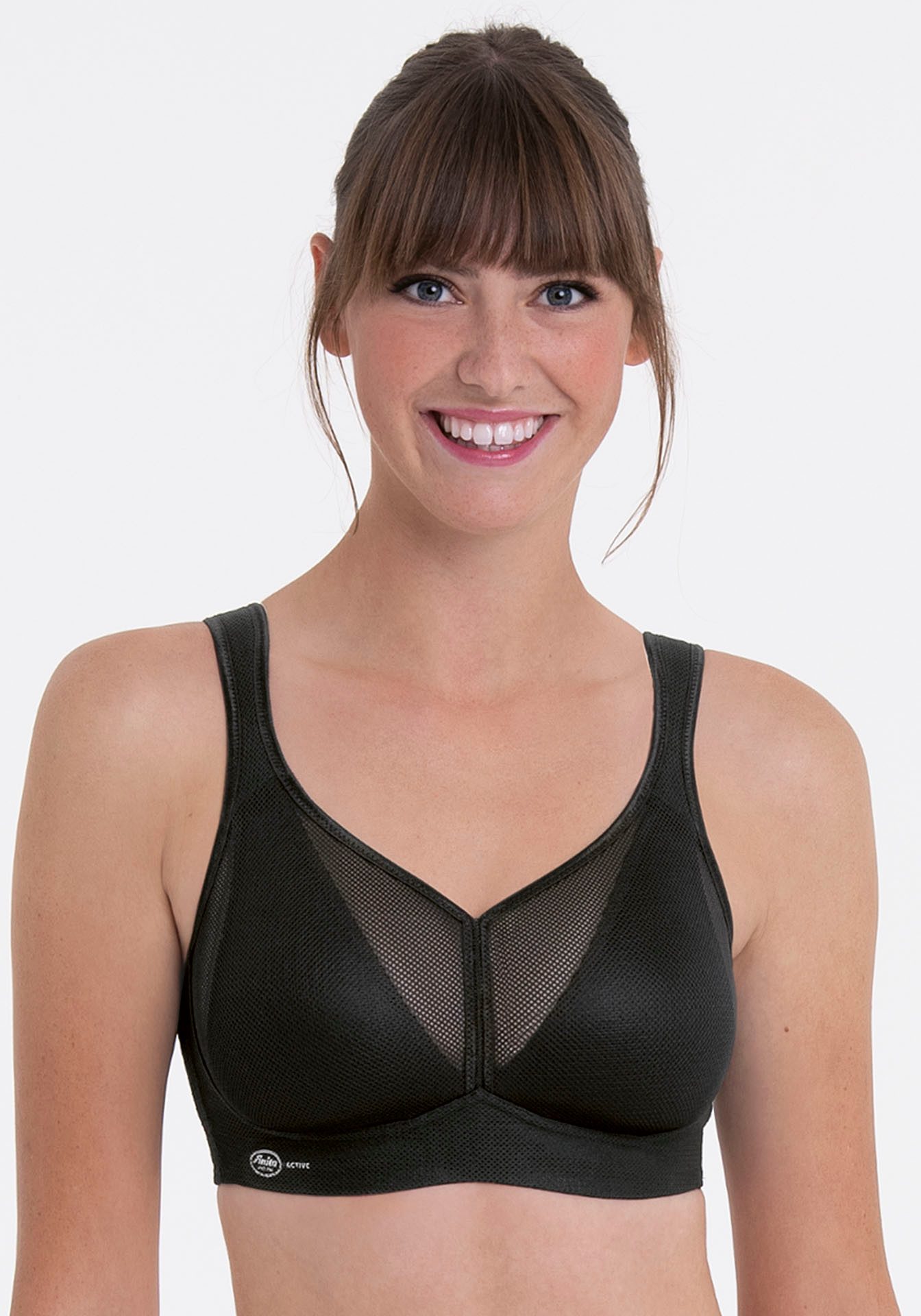 Anita Active Sport-bh Air Control Delta Pad Dubbel-laagse cups, powertüll in de rug, schaal smal gesneden dames sport bh's maat D D zwart