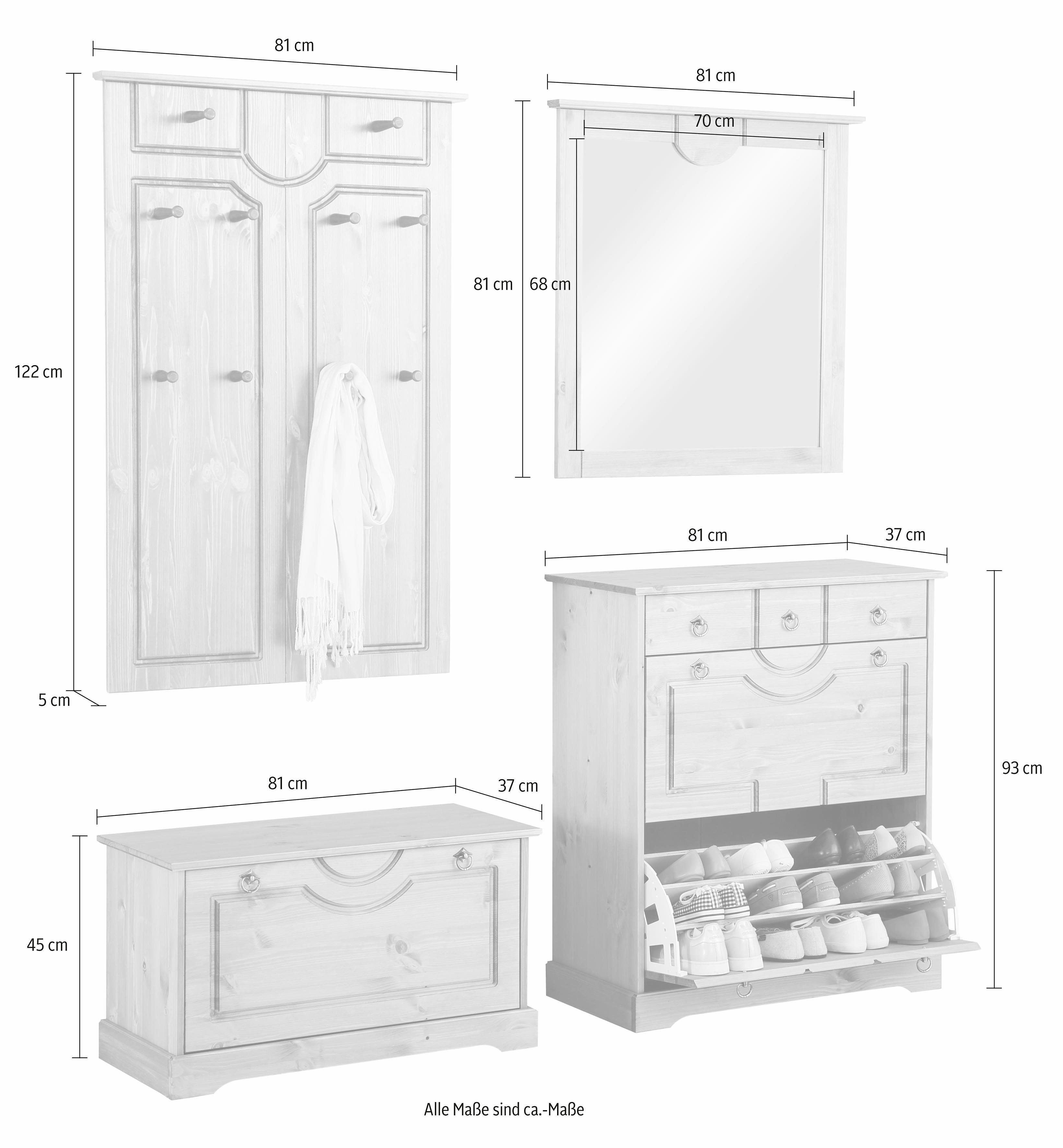 Home affaire Halmeubelset Klera 4-delig, van massief grenen, fsc®-gecertificeerd (set, 4-delig)