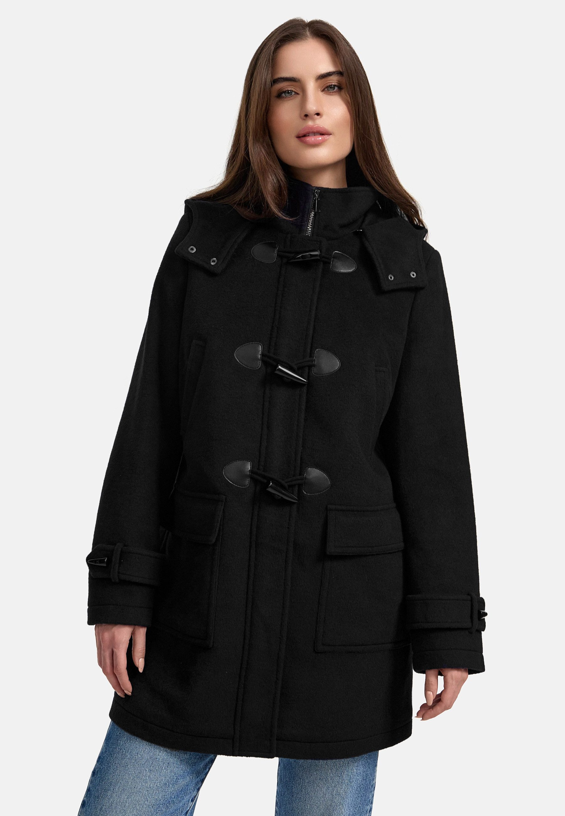 OTTO MANISA Duffelcoat met capuchon en knoopsluiting dames mantels maat 46 zwart