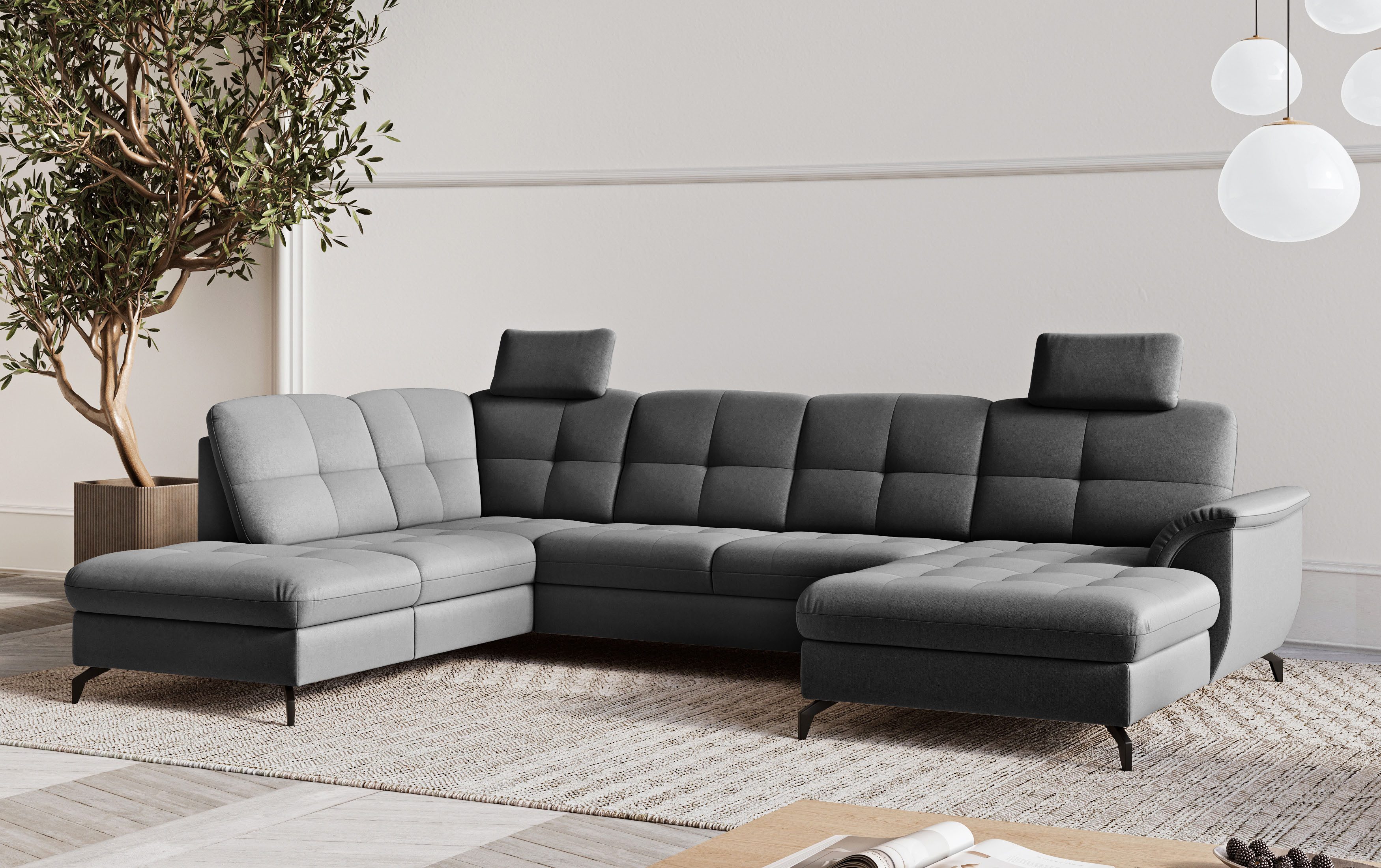 sit&more Zithoek Zora U-vorm naar keuze met slaapfunctie en bedkist grijs, zithoeken, Breedte ligoppervlak: 123 cm, Lengte ligoppervlak: 259 cm