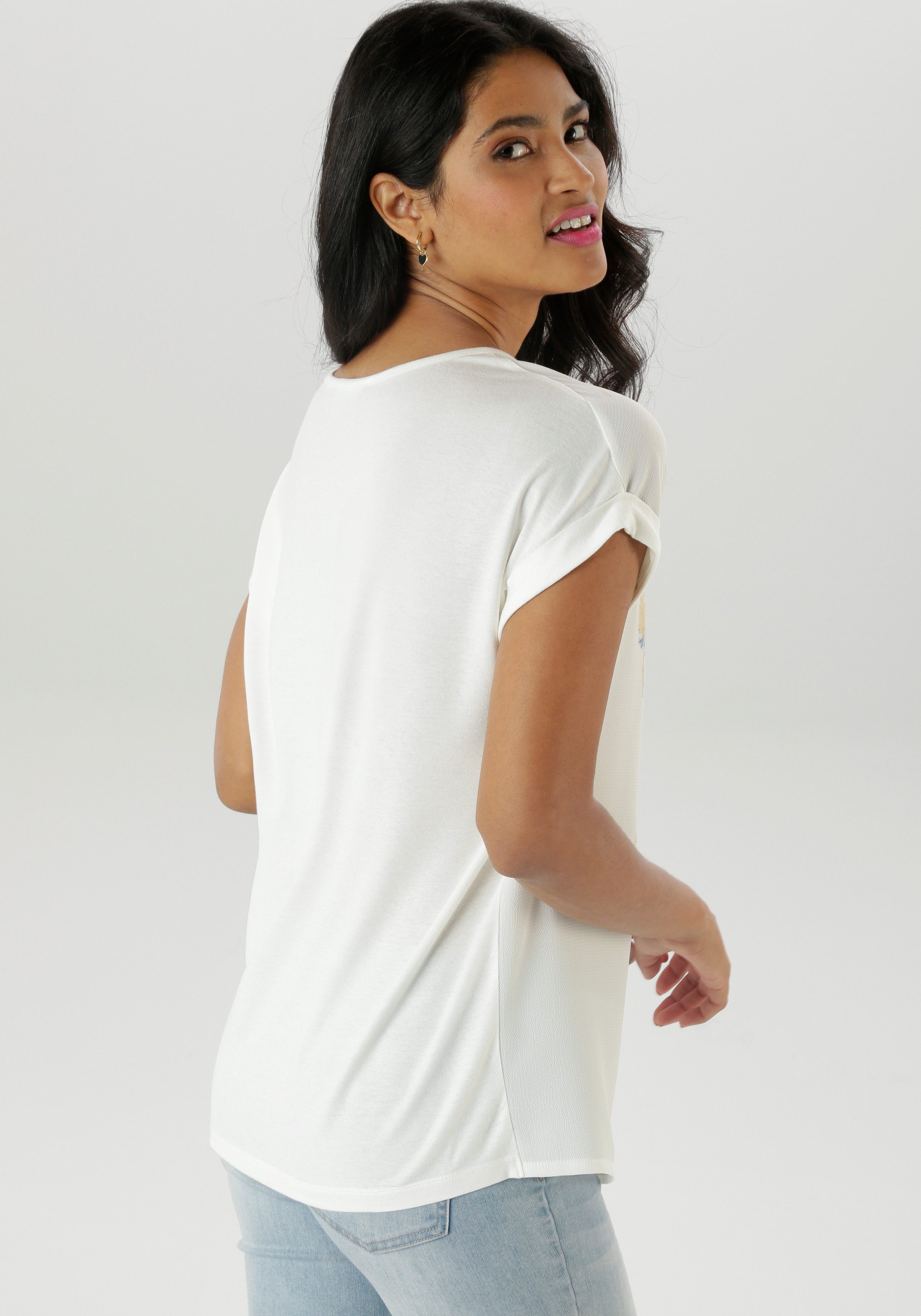 Aniston SELECTED Shirtblouse deels met glanzende, goudkleurige folieprint - nieuwe collectie