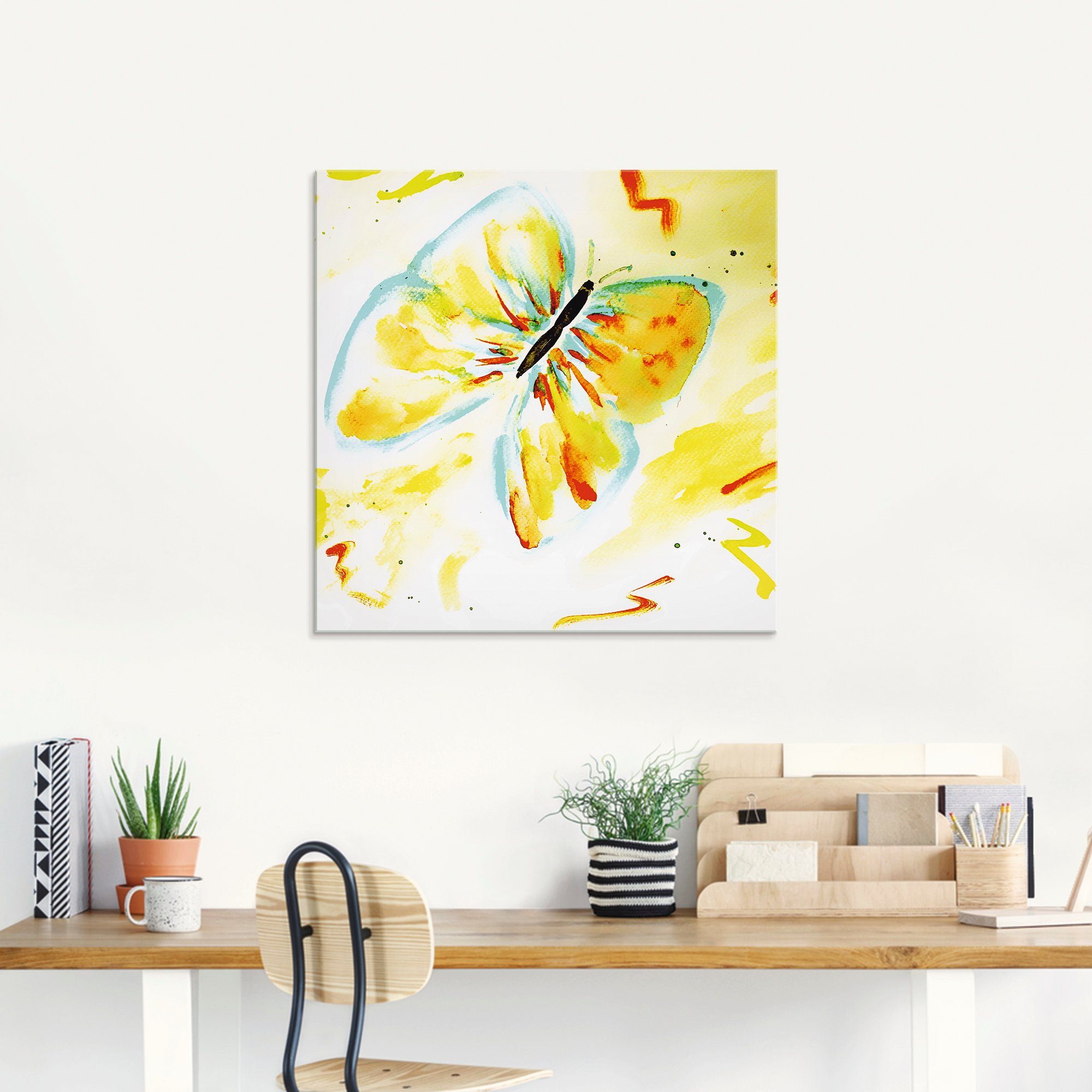 Artland Print op glas Vlinder geel in verschillende maten