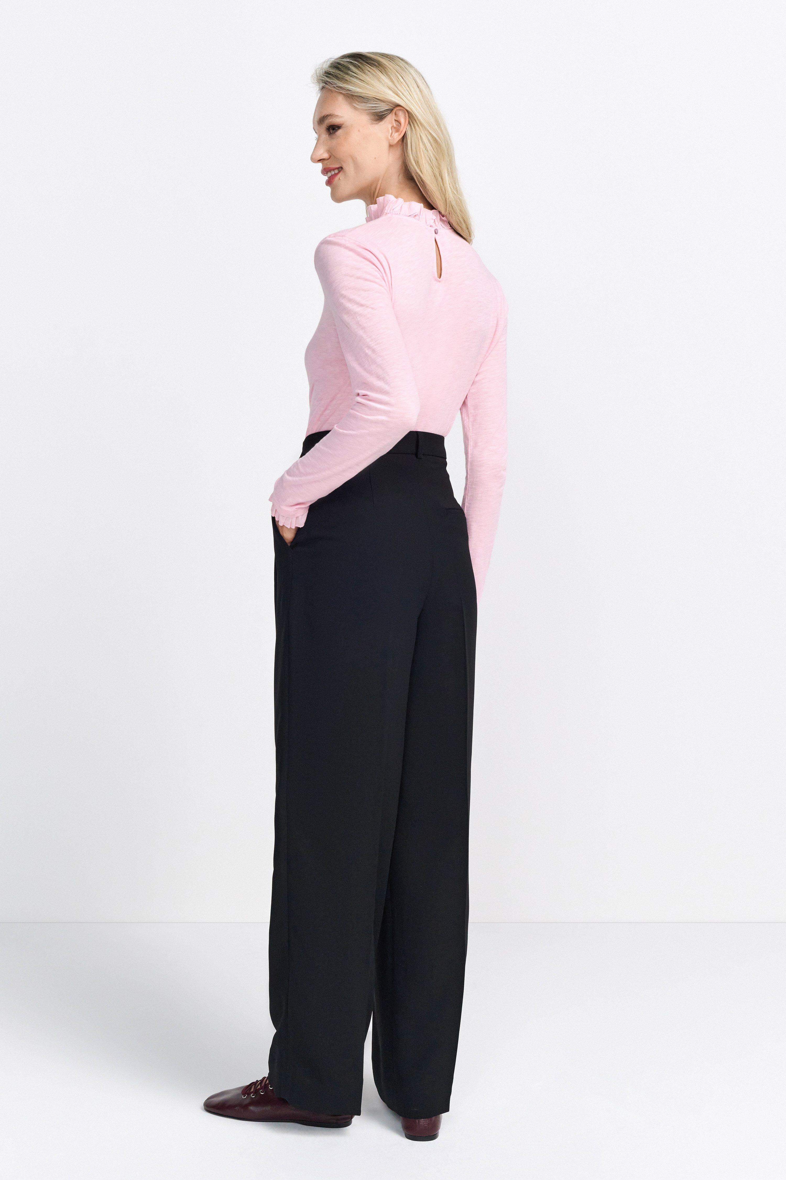 Rich & Royal Shirt met lange mouwen 2409 O Slub F LS met ruches aan de halslijn en manchetten