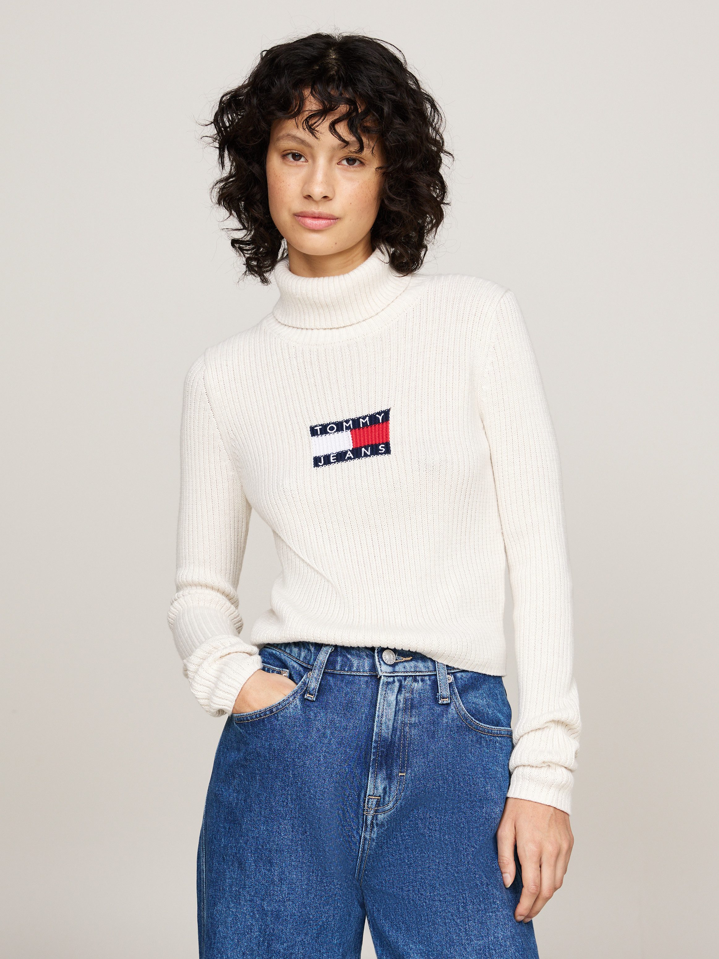 TOMMY JEANS Gebreide trui TJW MELANGE TRTLNCK FLAG SWEATER